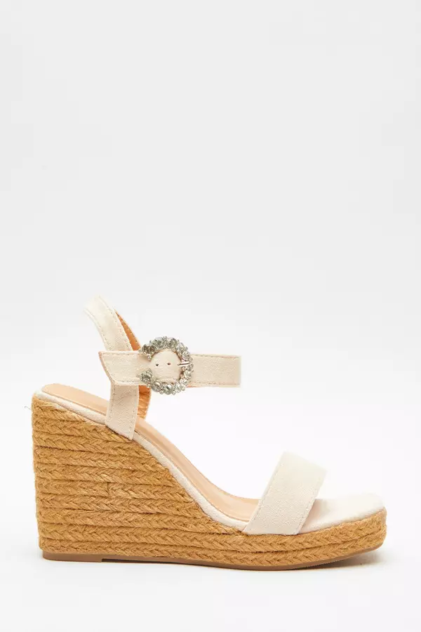 Nude Faux Suede Wedge Sandals