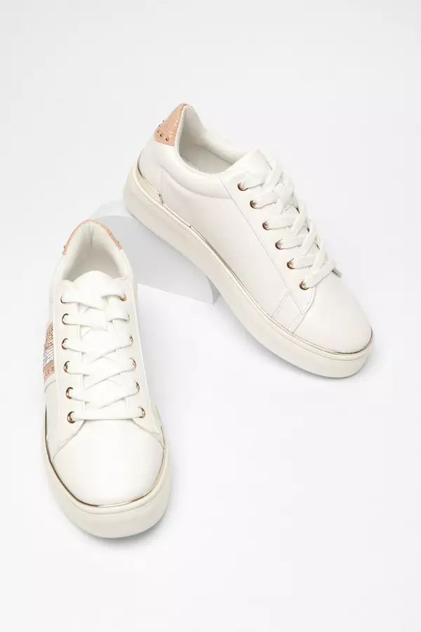 Rose Gold Faux Leather Trim Trainers