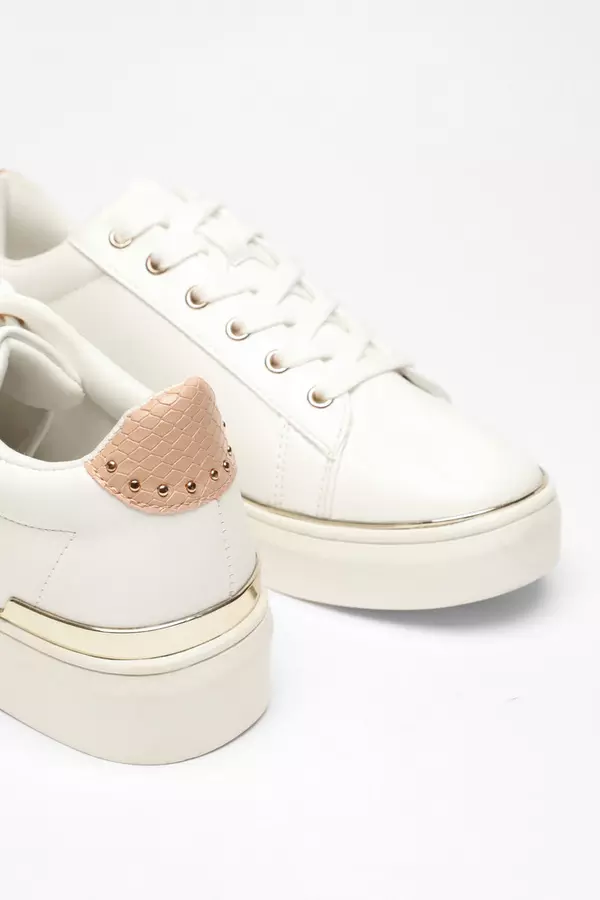 Rose Gold Faux Leather Trim Trainers