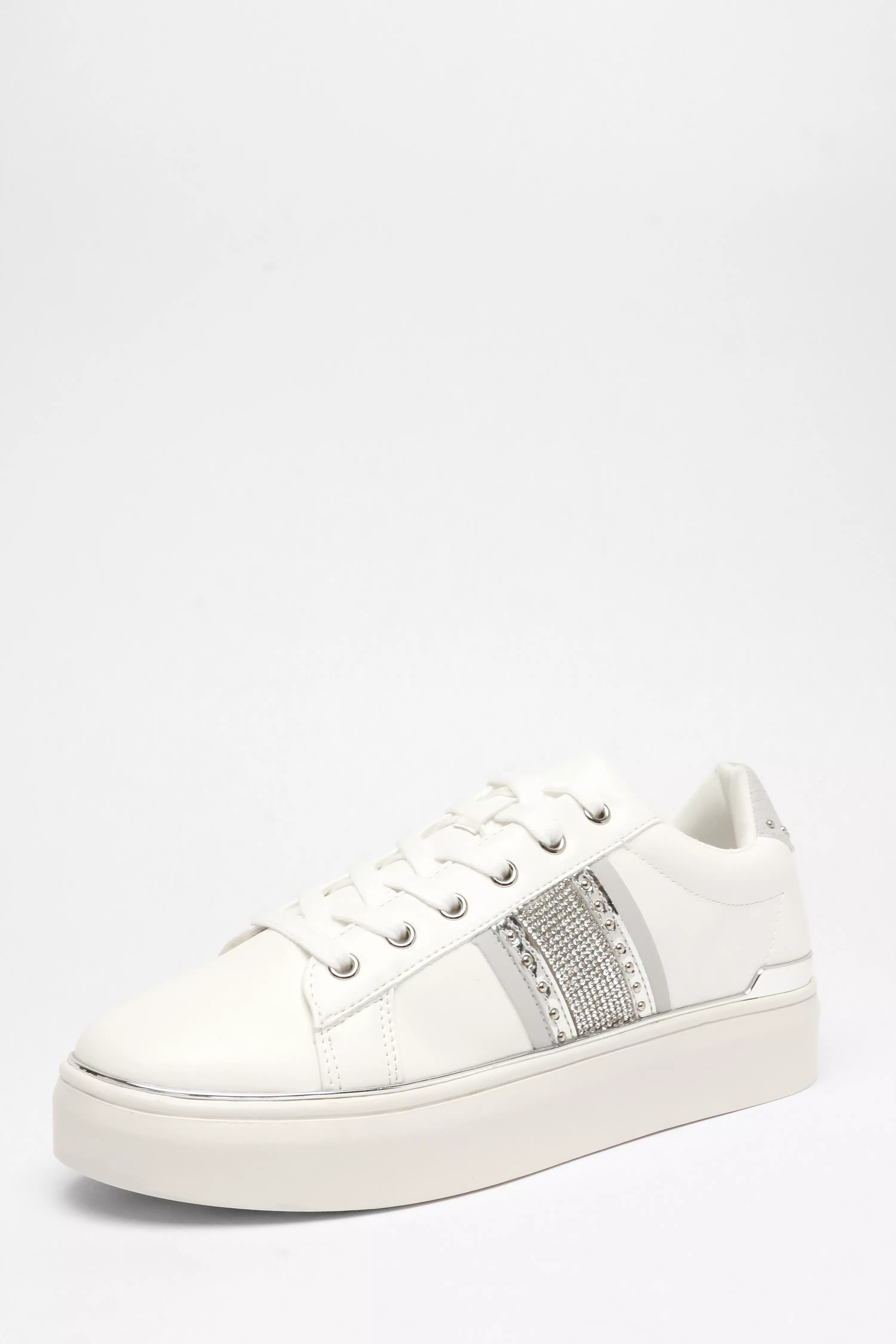 Silver Faux Leather Trim Trainers