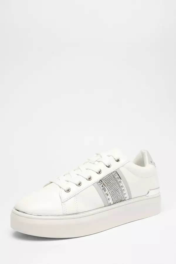 Silver Faux Leather Trim Trainers