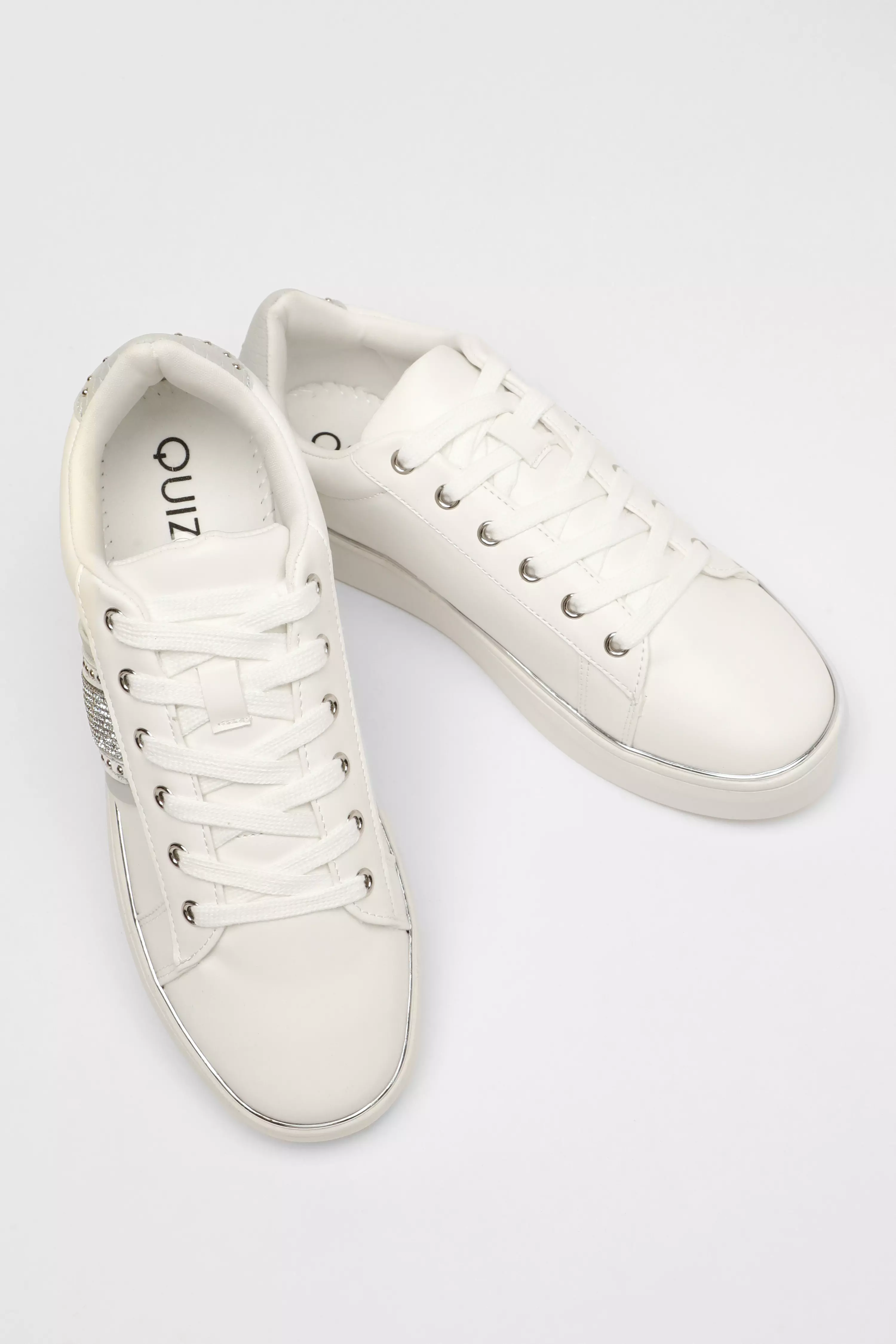 Silver Faux Leather Trim Trainers