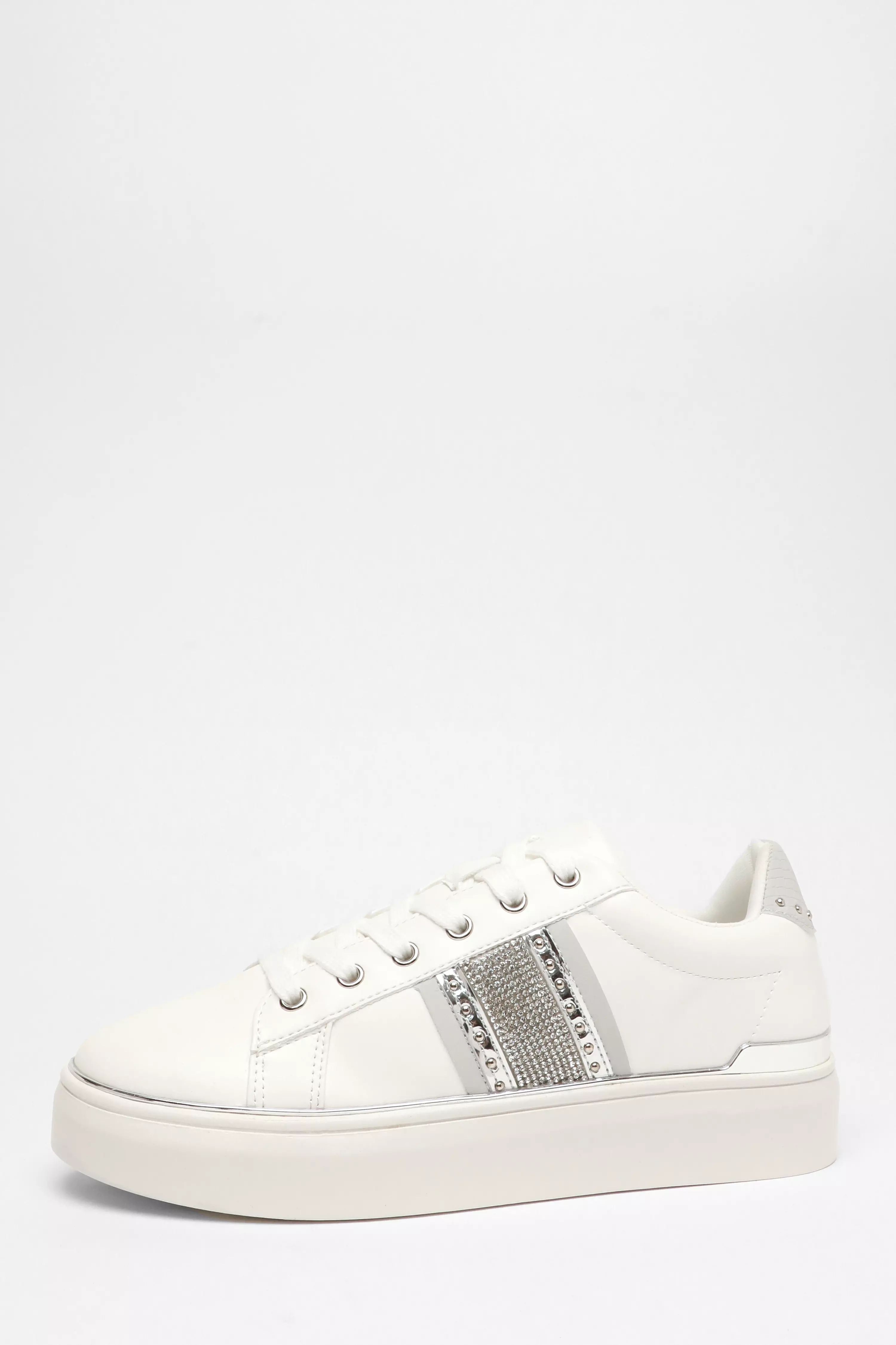 Silver Faux Leather Trim Trainers