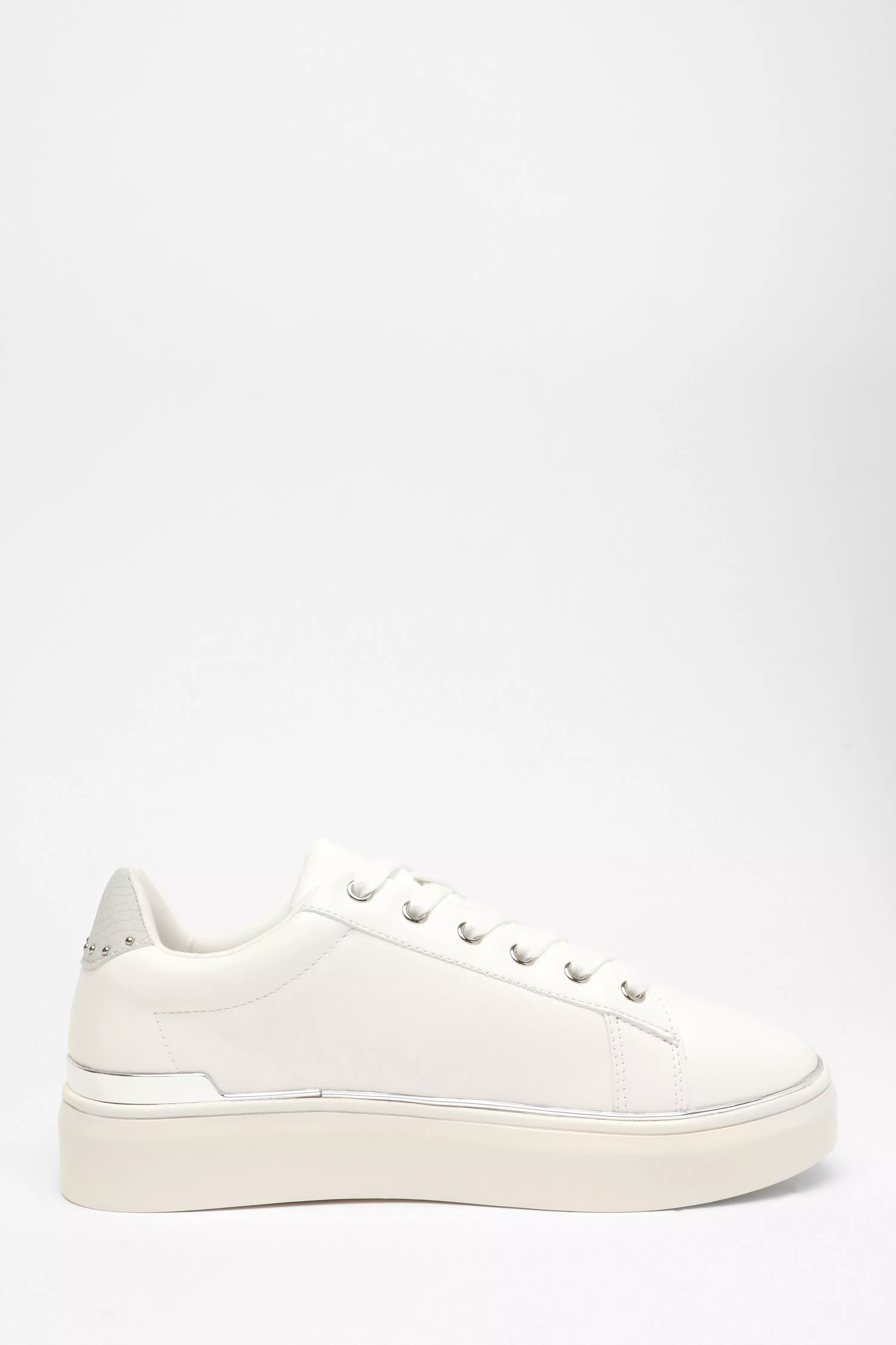 Silver Faux Leather Trim Trainers