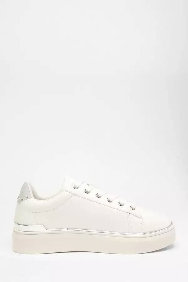 Silver Faux Leather Trim Trainers