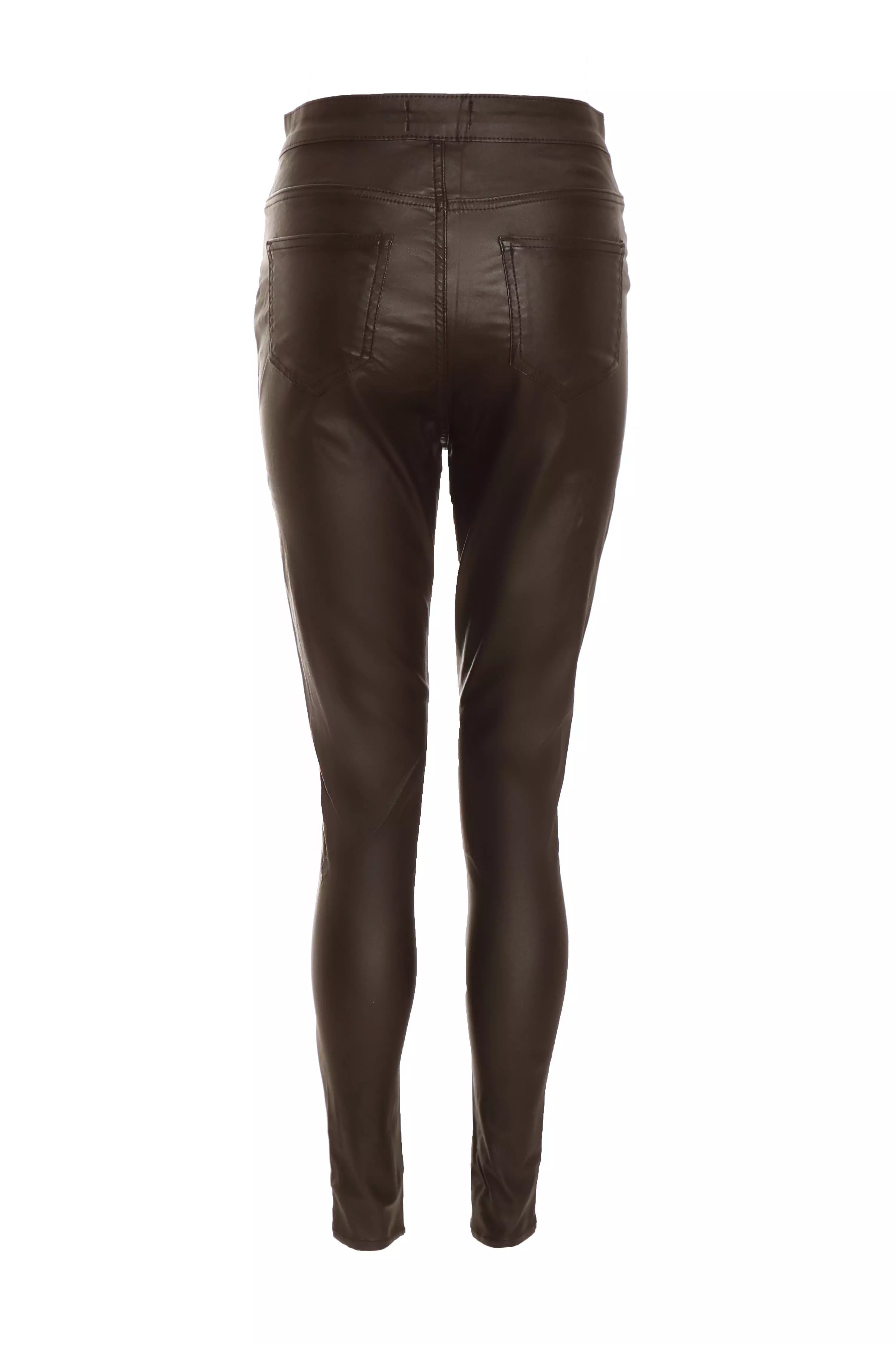 Petite Brown Faux Leather Zip Skinny Trousers