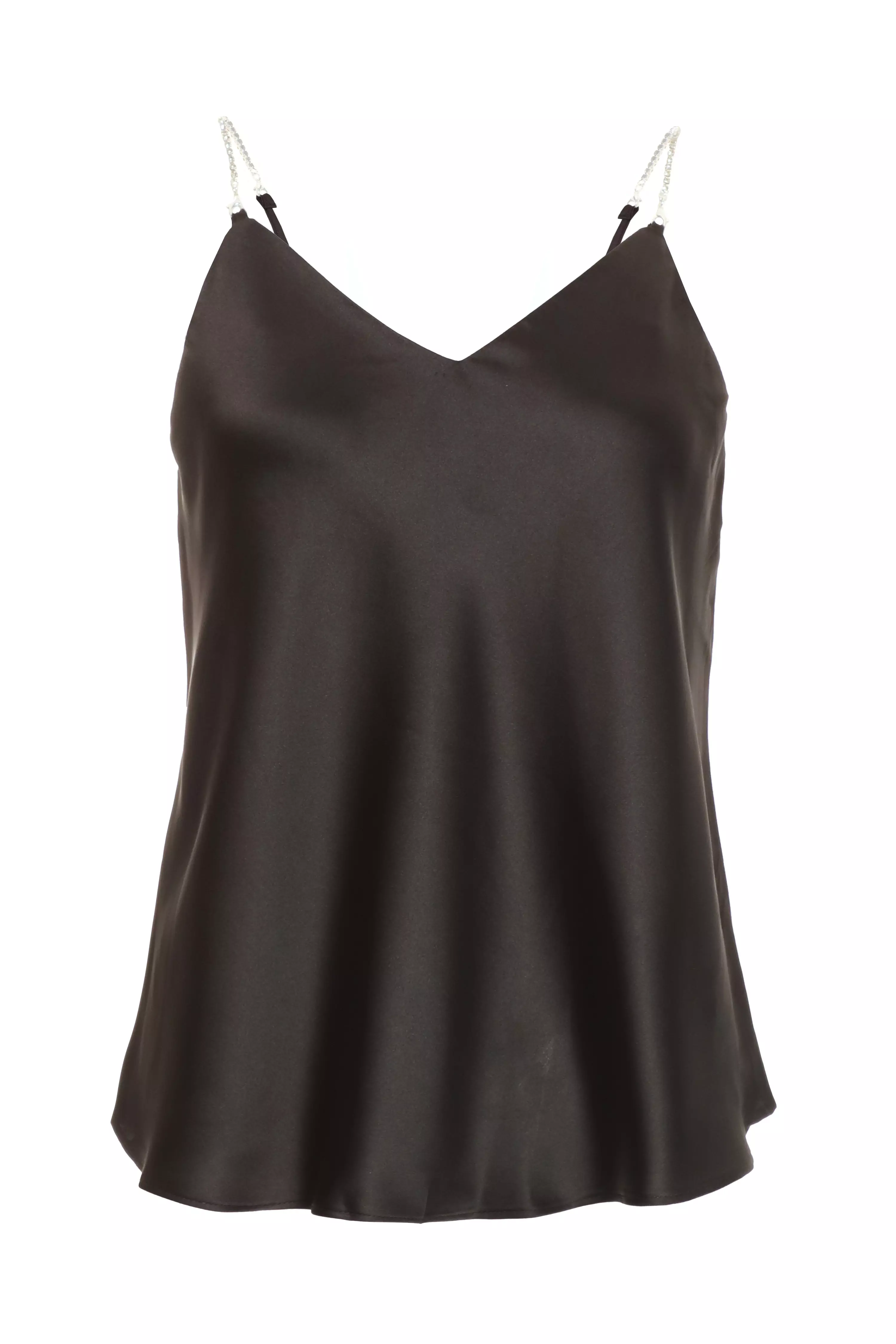 Black Satin Diamante Strap Top