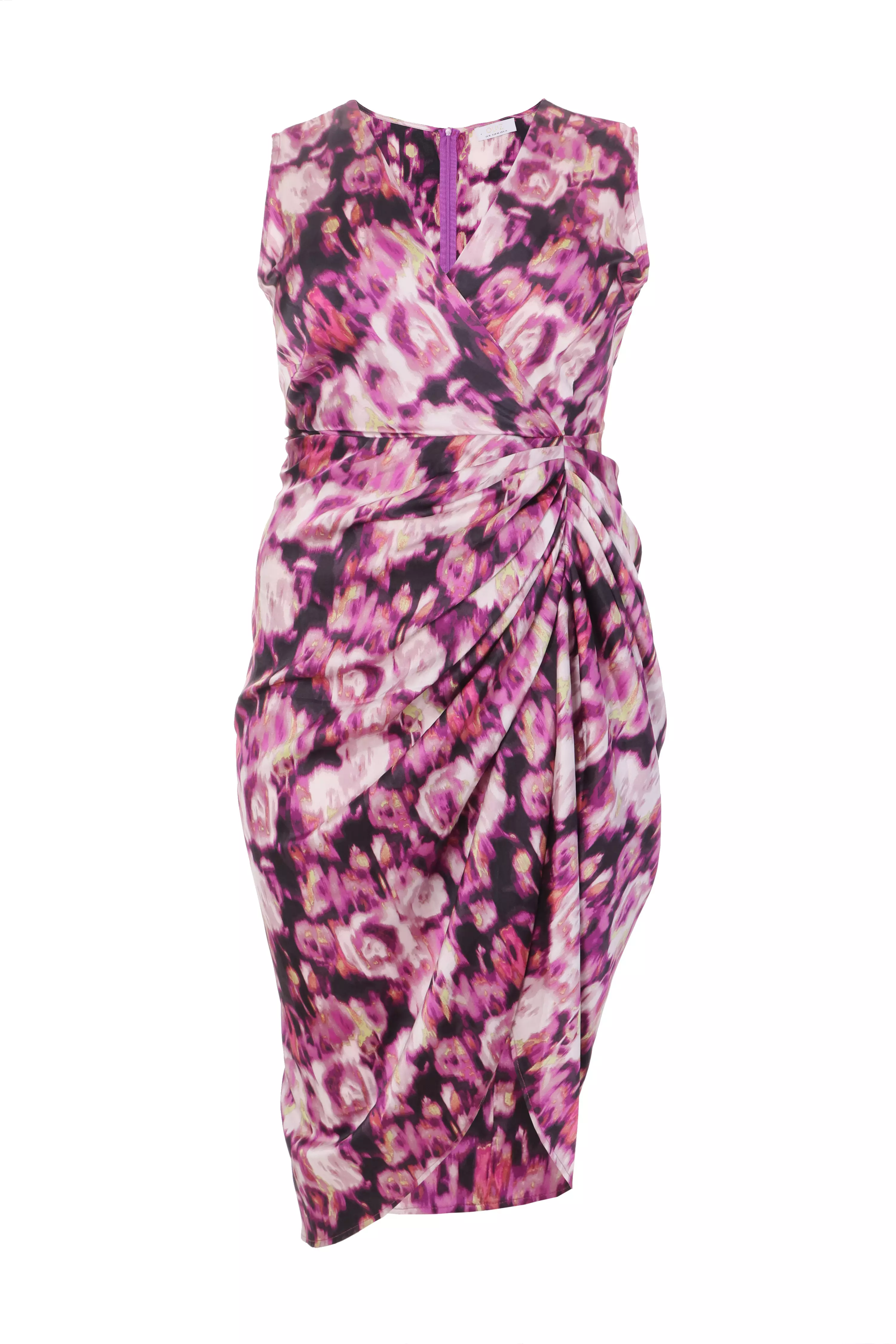 Curve Purple Floral Print Ruched Midi Dress