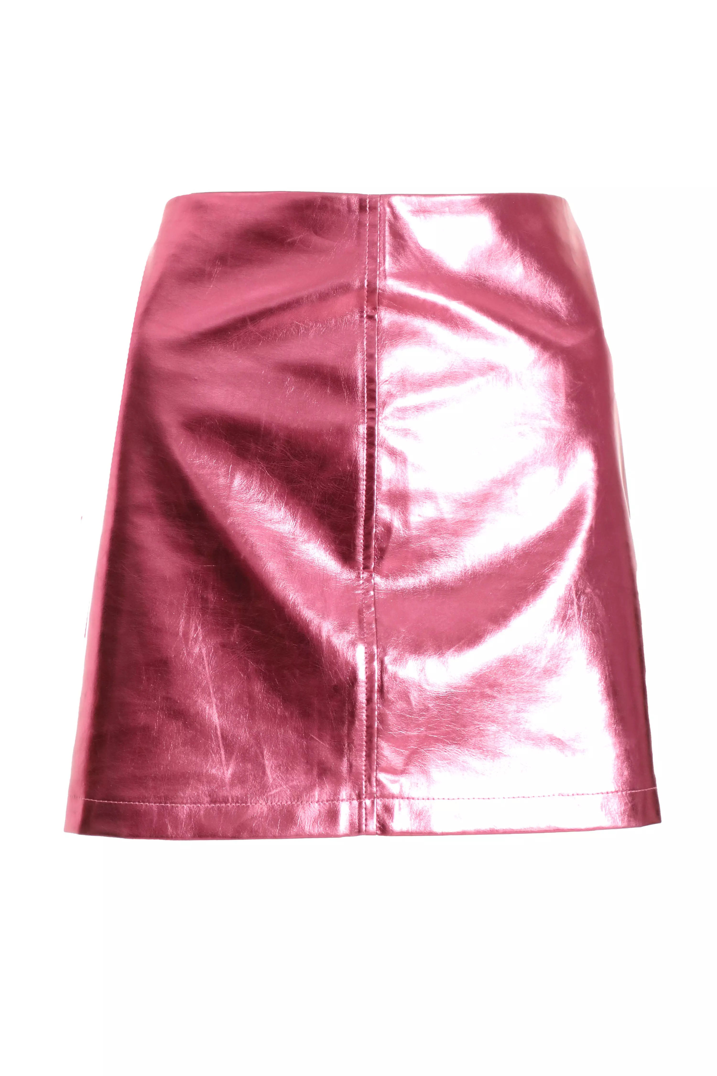 Pink Foil Faux Leather Mini Skirt