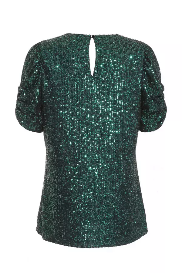 Bottle Green Sequin Boxy Top