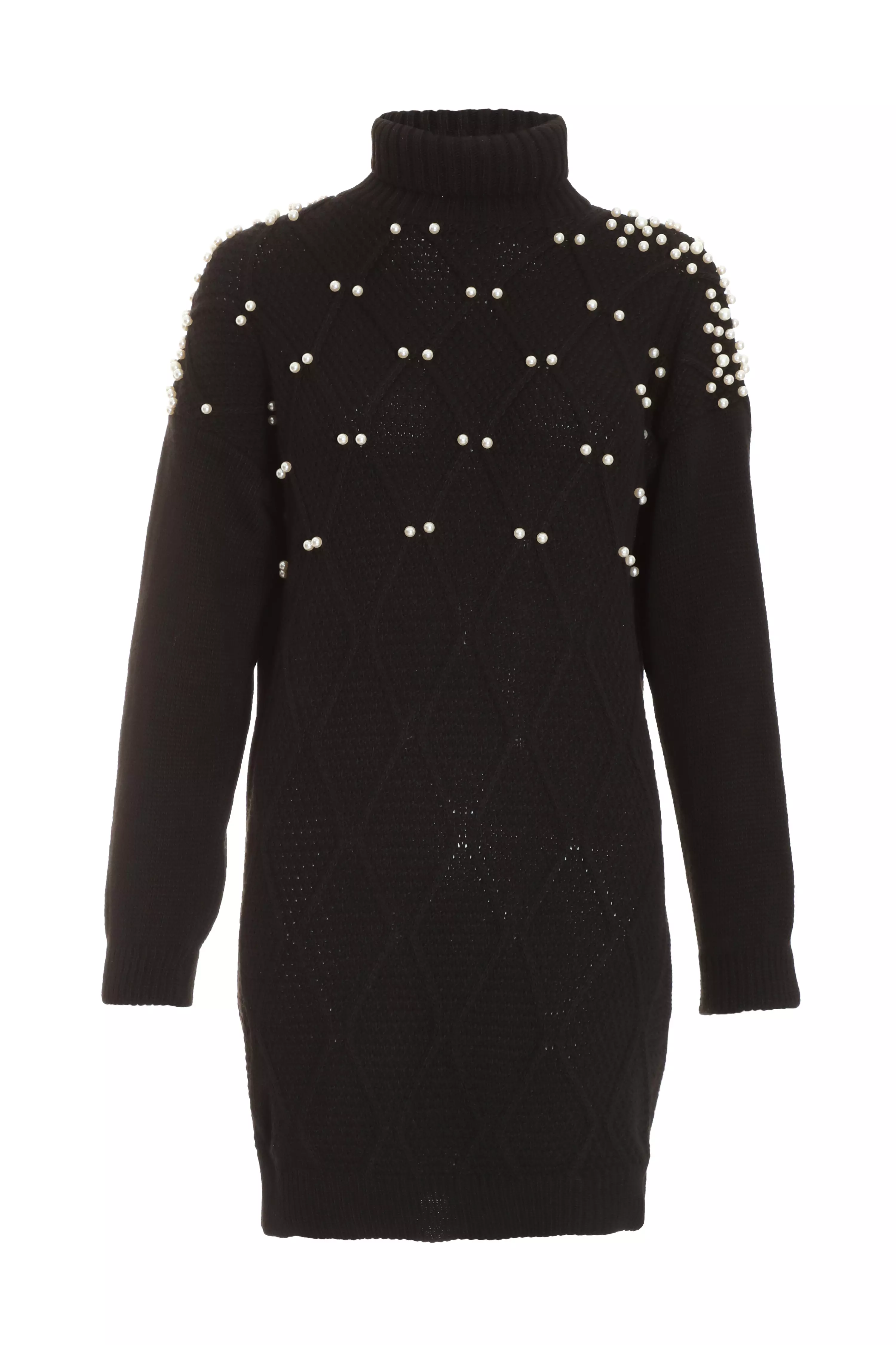 Black Knit Pearl Sleeve Jumper Dress