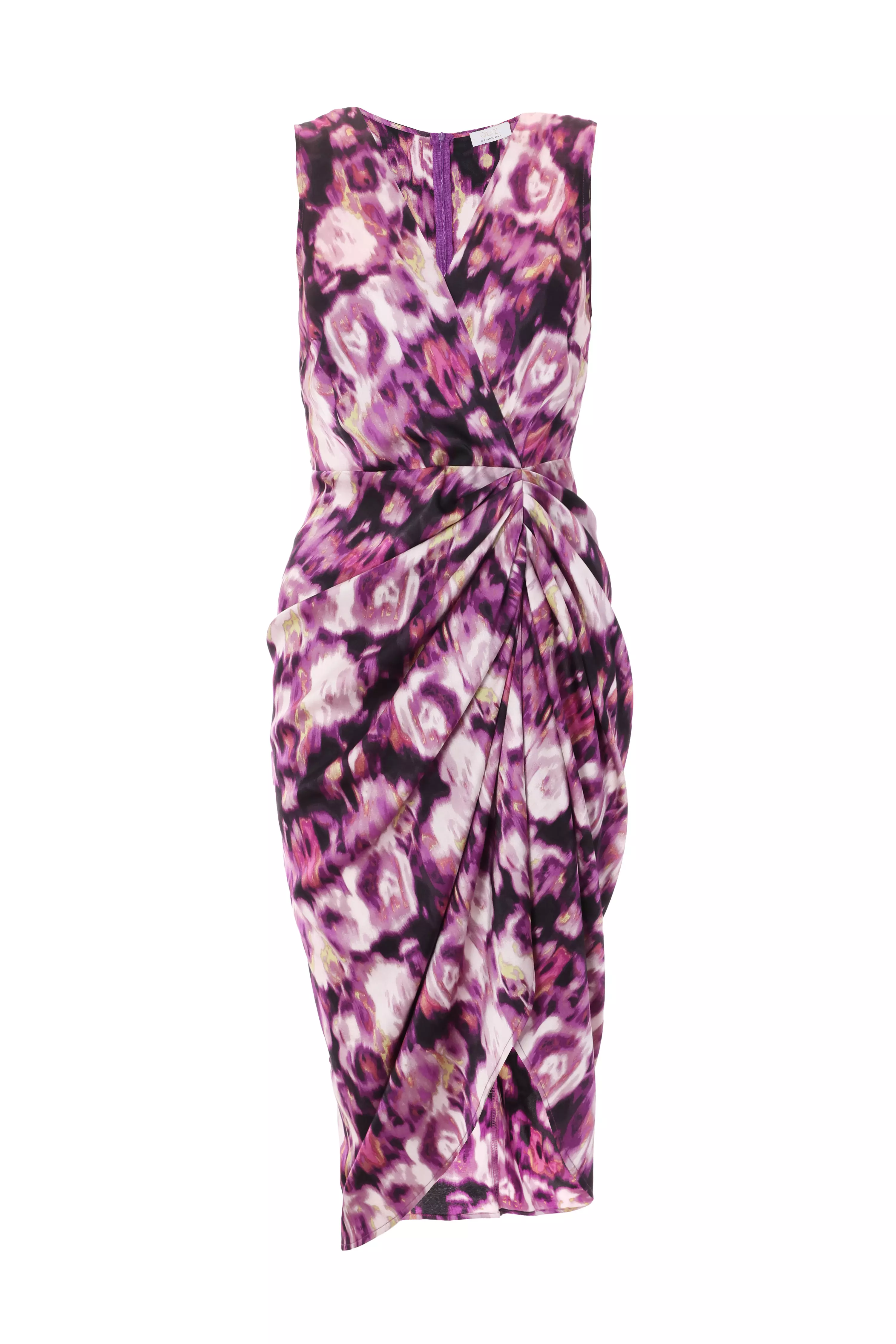 Petite Purple Floral Print Ruched Midi Dress