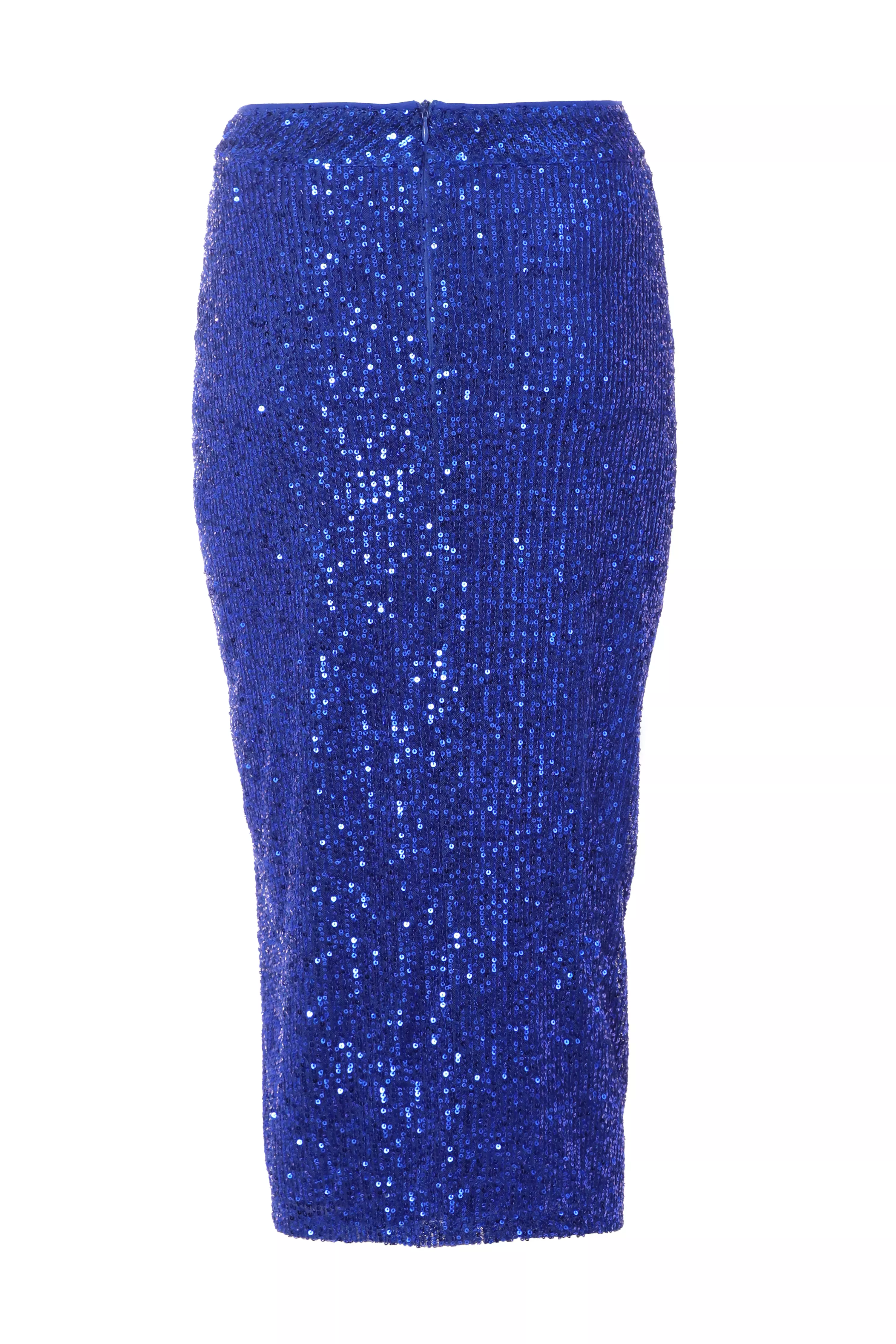 Petite Royal Blue Sequin Ruched Midi Skirt