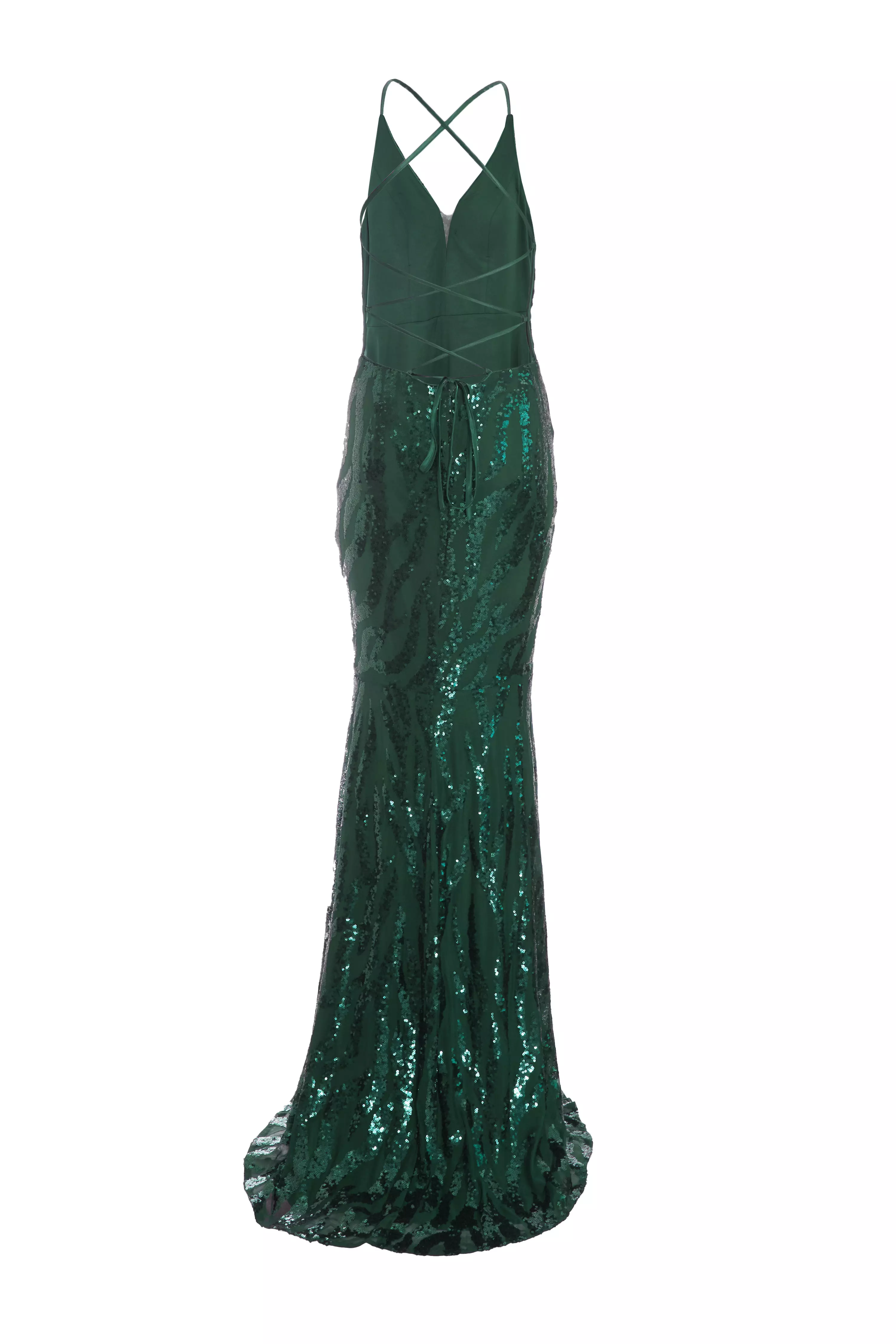 Petite Bottle Green Sequin Cross Back Maxi Dress