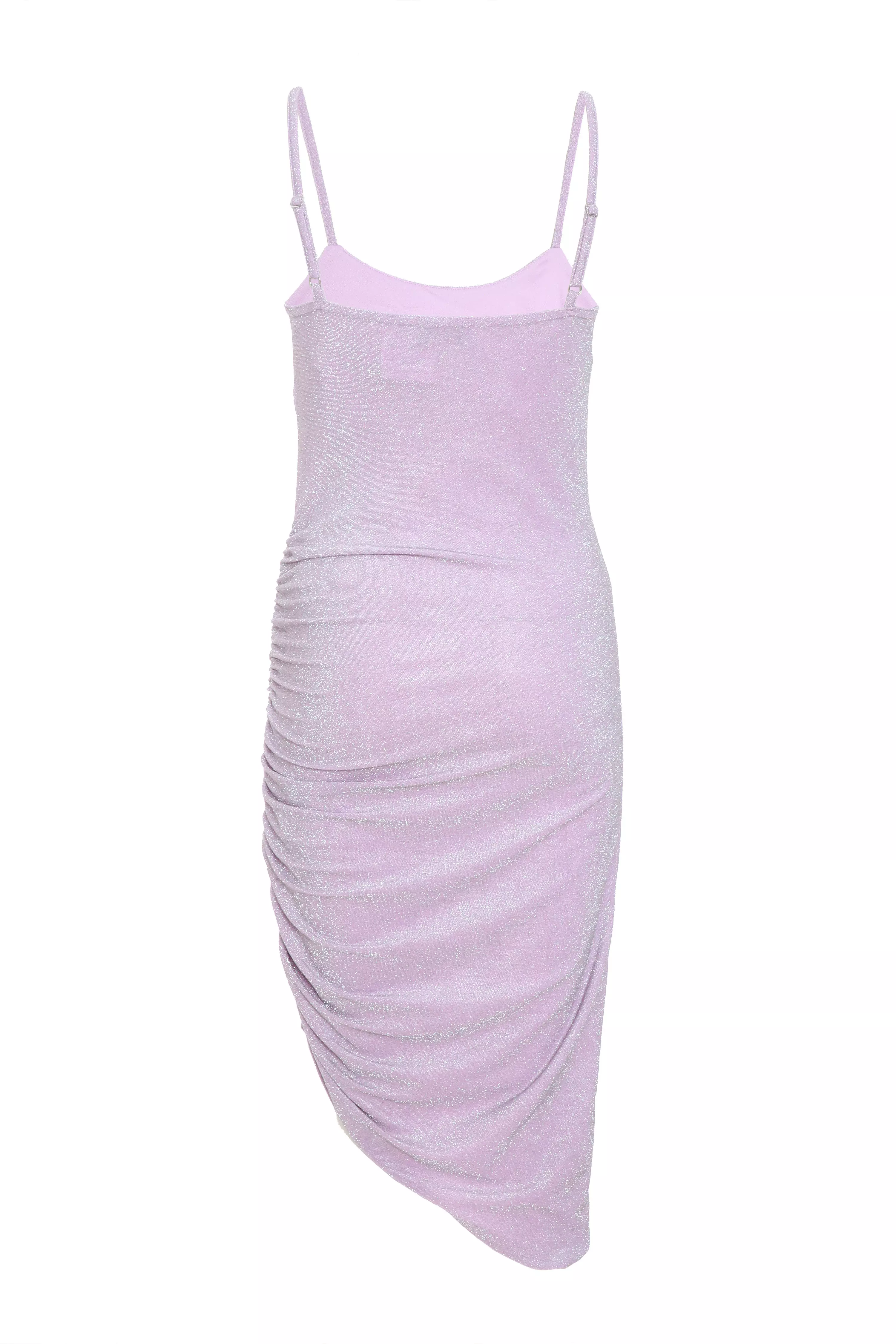 Lilac Shimmer Asymmetric Hem Midi Dress