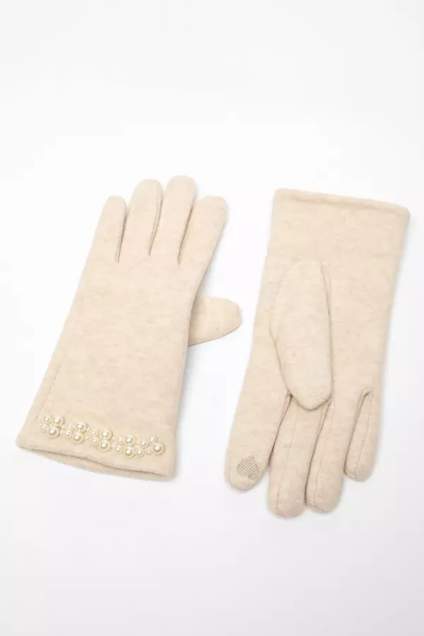 Cream Pearl Embellished Gloves