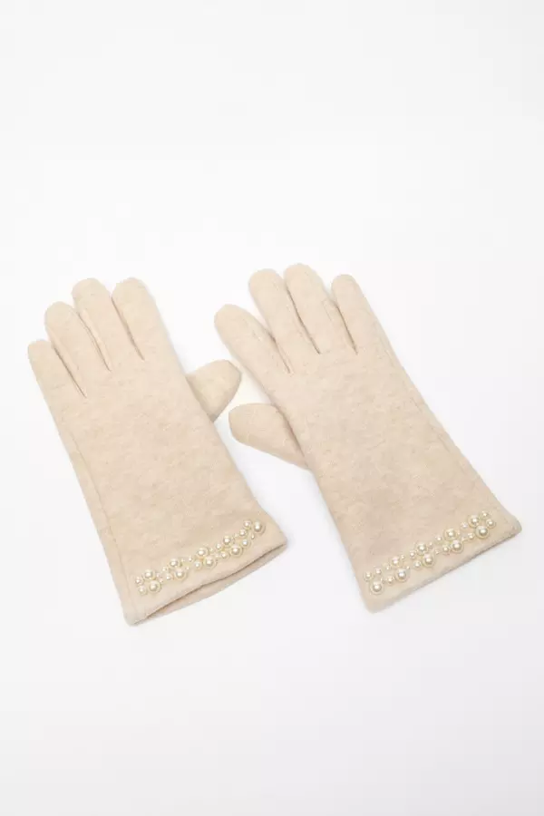 Cream Pearl Embellished Gloves