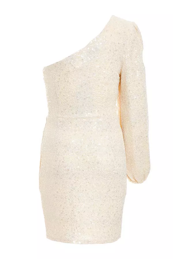 White Sequin One Shoulder Mini Dress