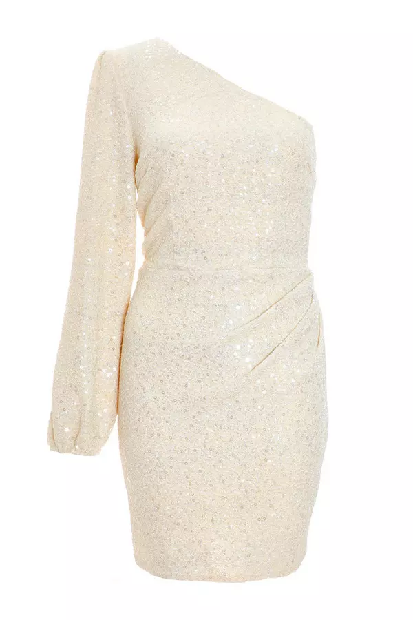 White Sequin One Shoulder Mini Dress