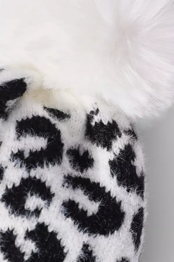 White Leopard Print Knit Hat