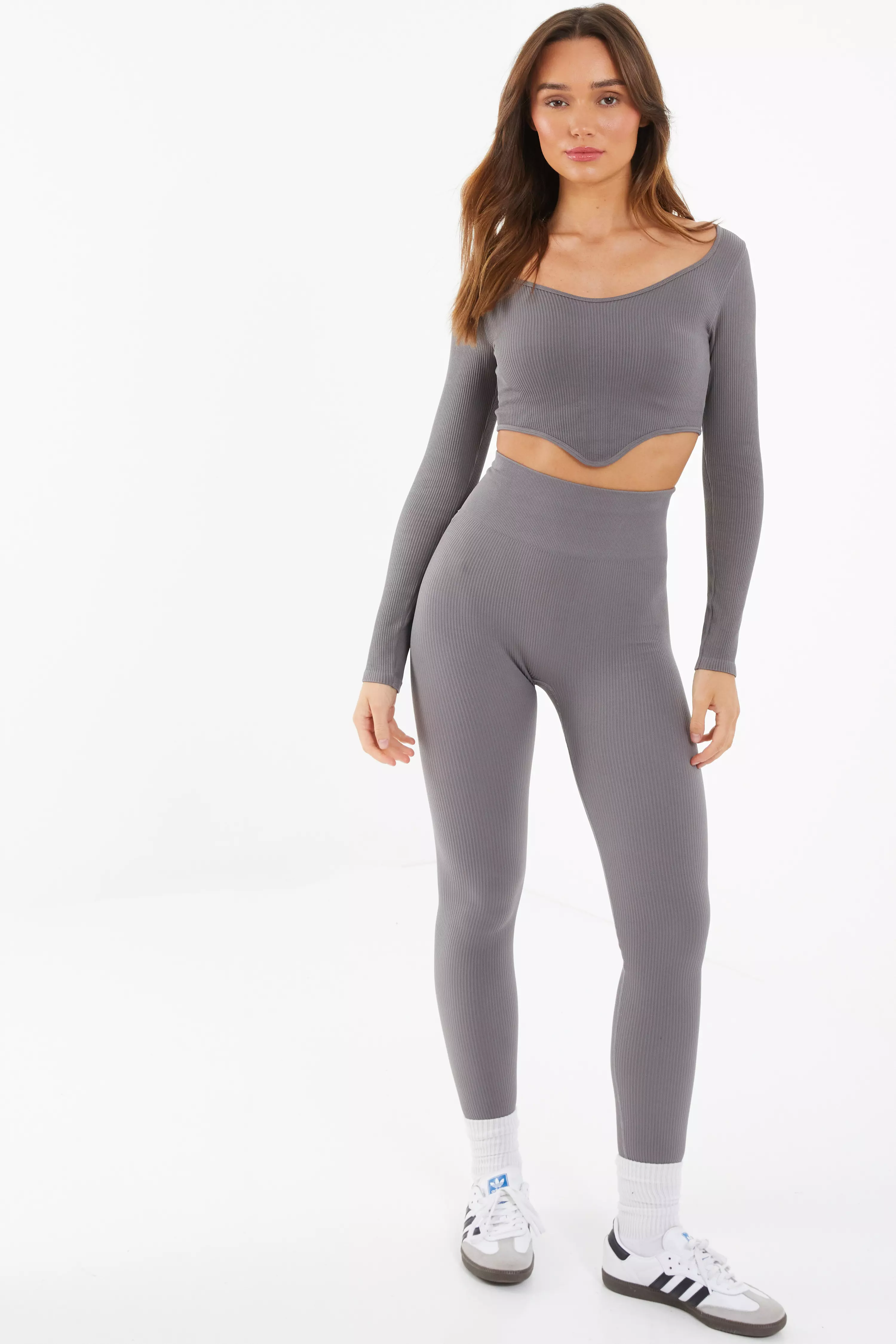 Missguided Petite loungewear co-ord fluffy ribbed legging in grey