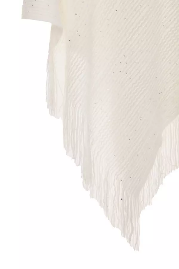 Cream Sequin Fine Knit Poncho