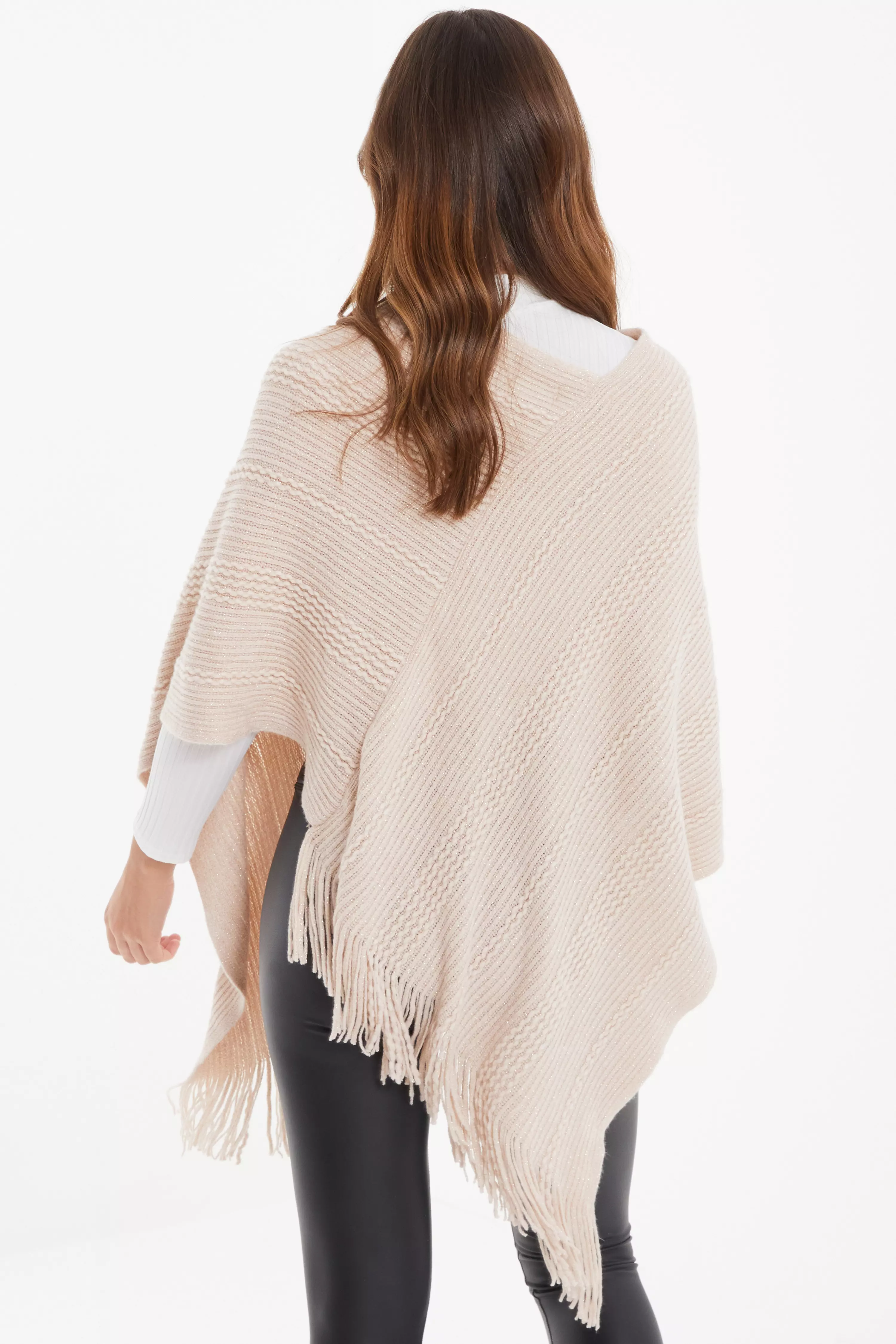 Pale Pink Shimmer Ribbed Poncho