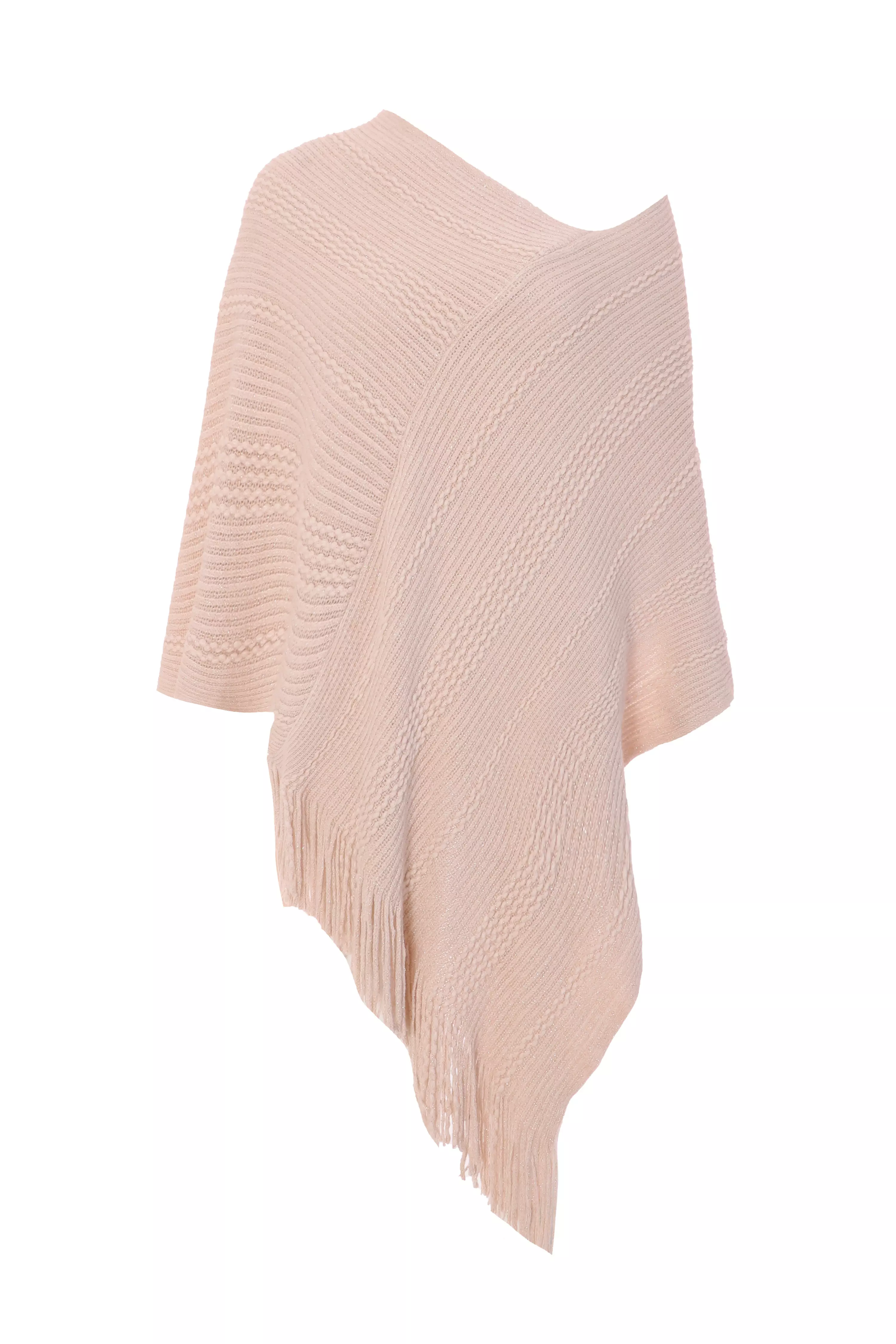 Pale Pink Shimmer Ribbed Poncho