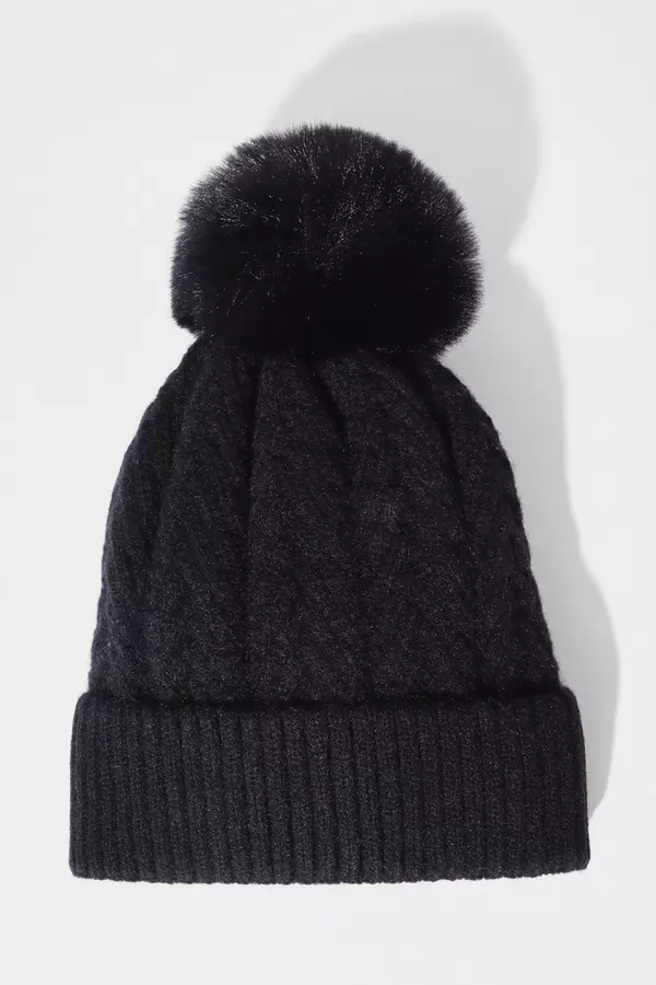 Black Knit Pom Pom Hat