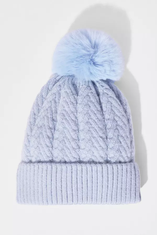 Blue Knit Pom Pom Hat