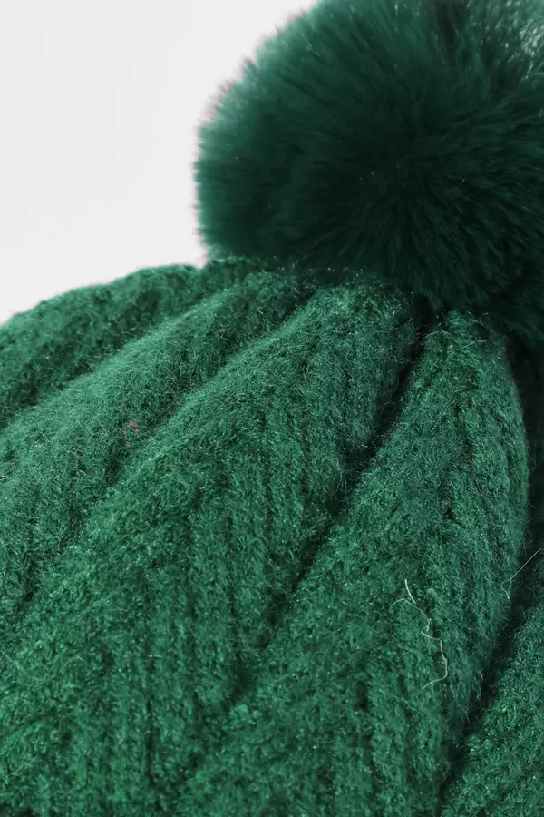 Green Knit Pom Pom Hat