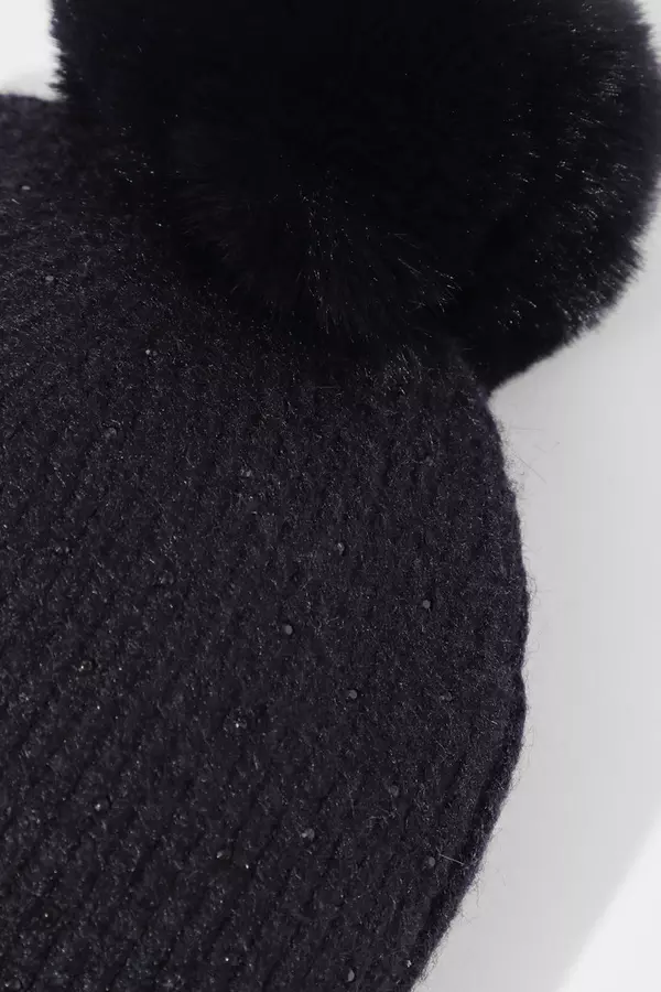Black Diamante Knit Hat