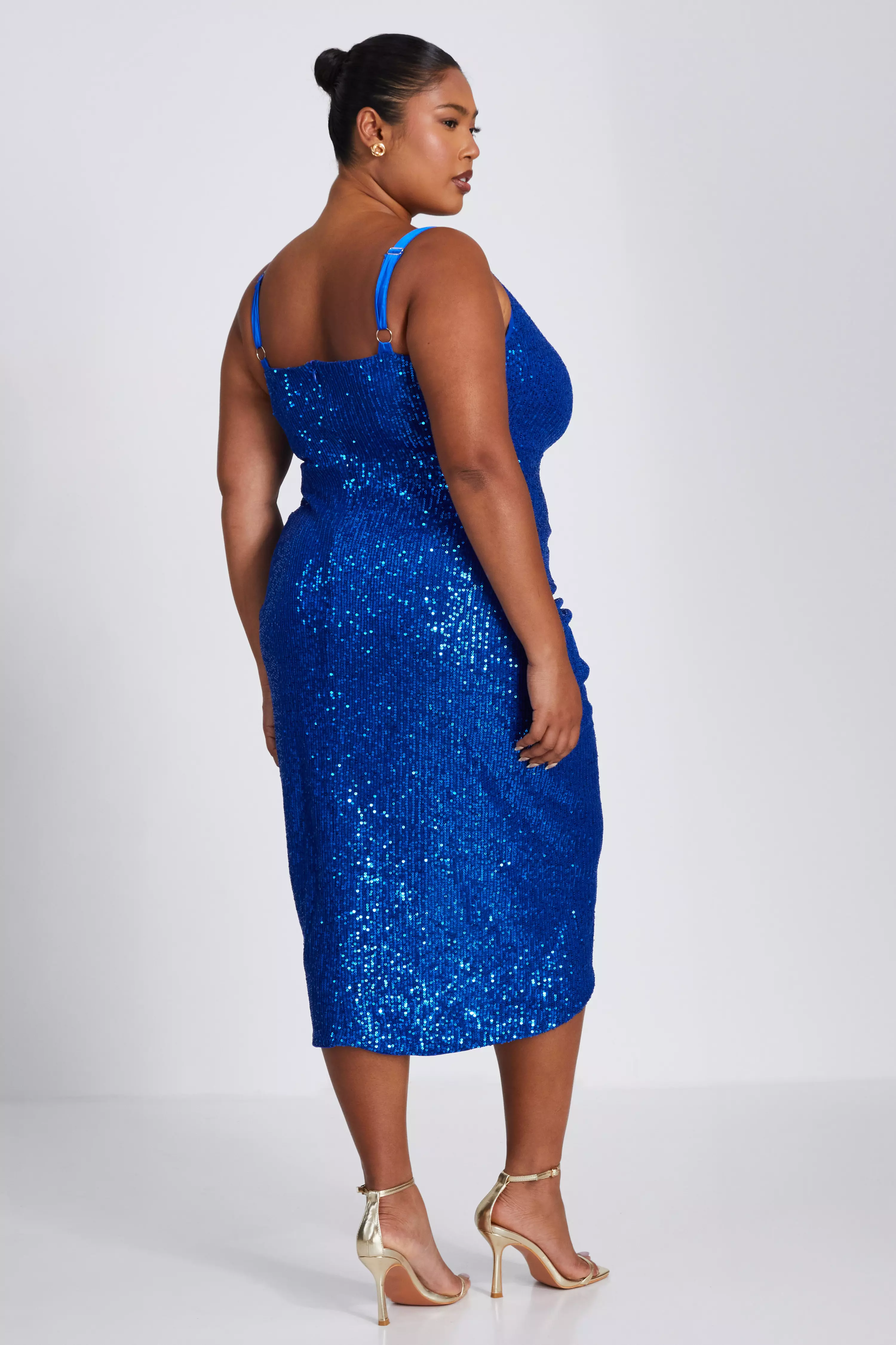 Curve Royal Blue Sequin Ruched Midi Dress