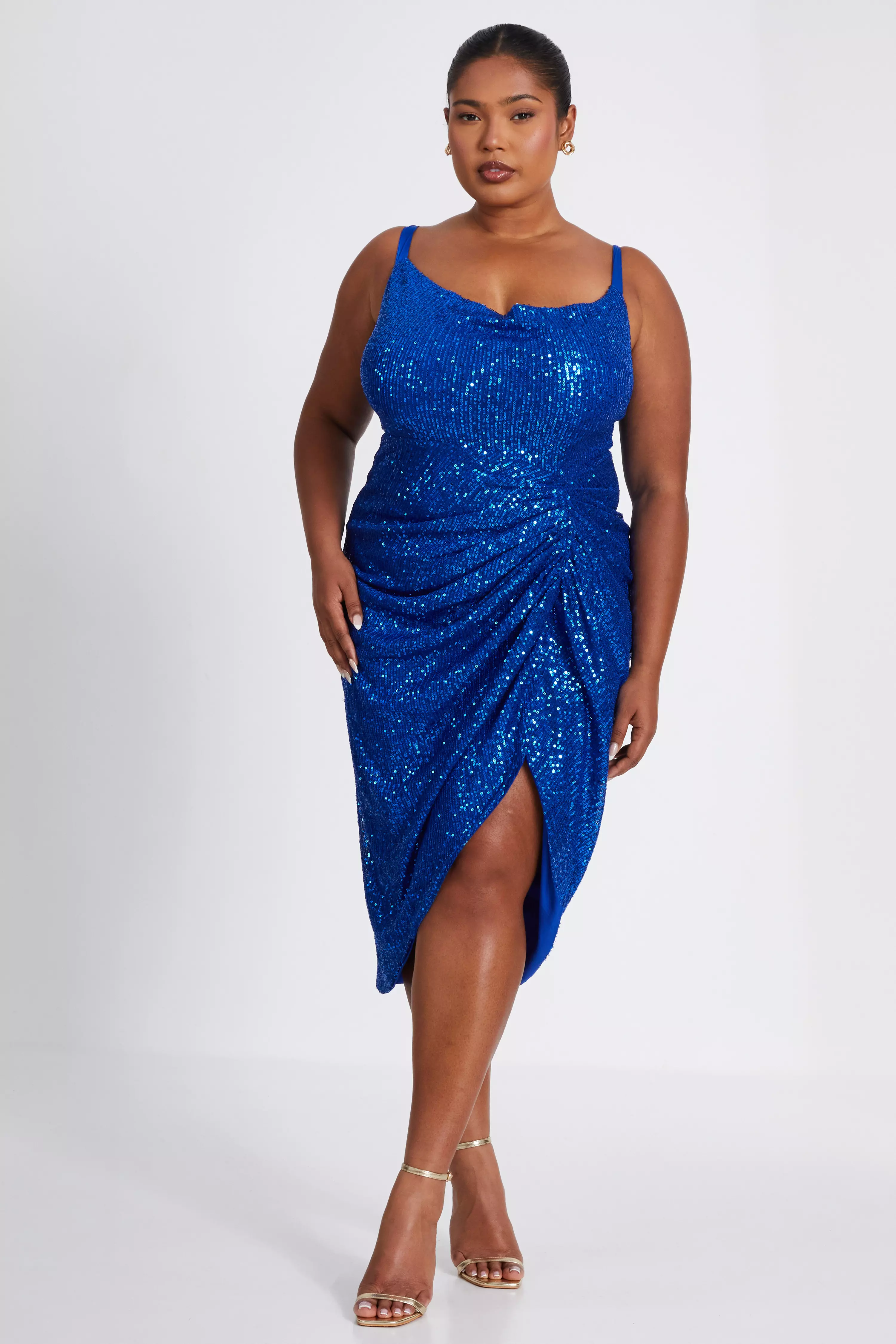 Plus Sequin Ruched Midi Dress