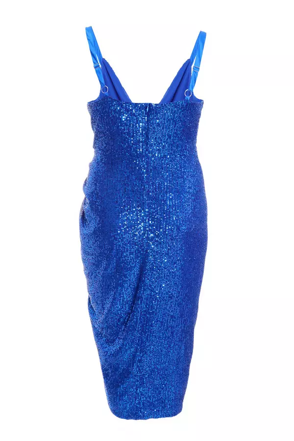 Curve Royal Blue Sequin Ruched Midi Dress