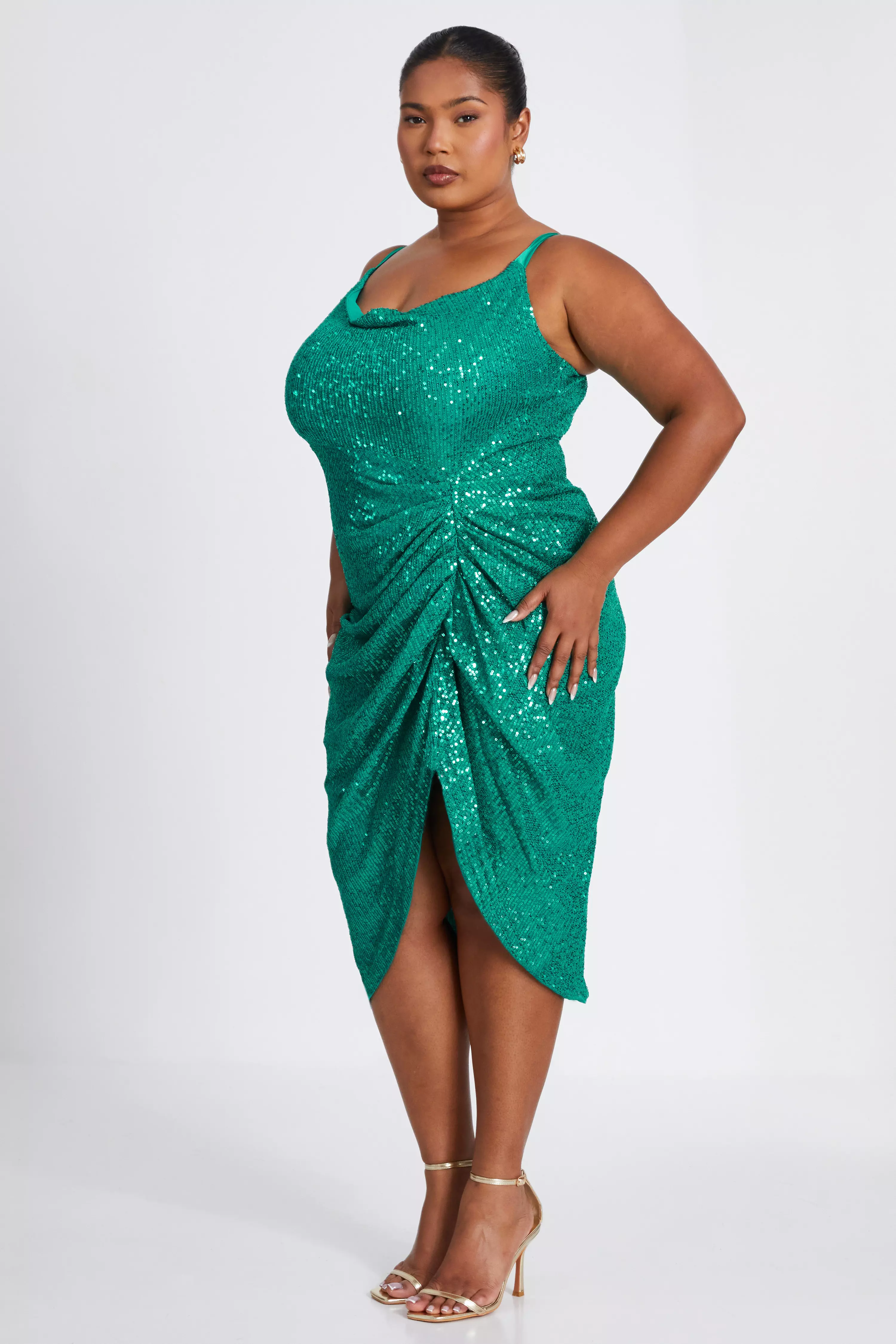 Plus Sequin Ruched Midi Dress