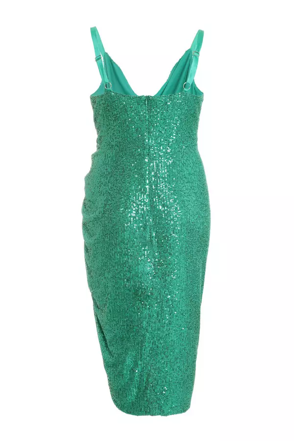 Curve Jade Green Sequin Ruched Midi Dress
