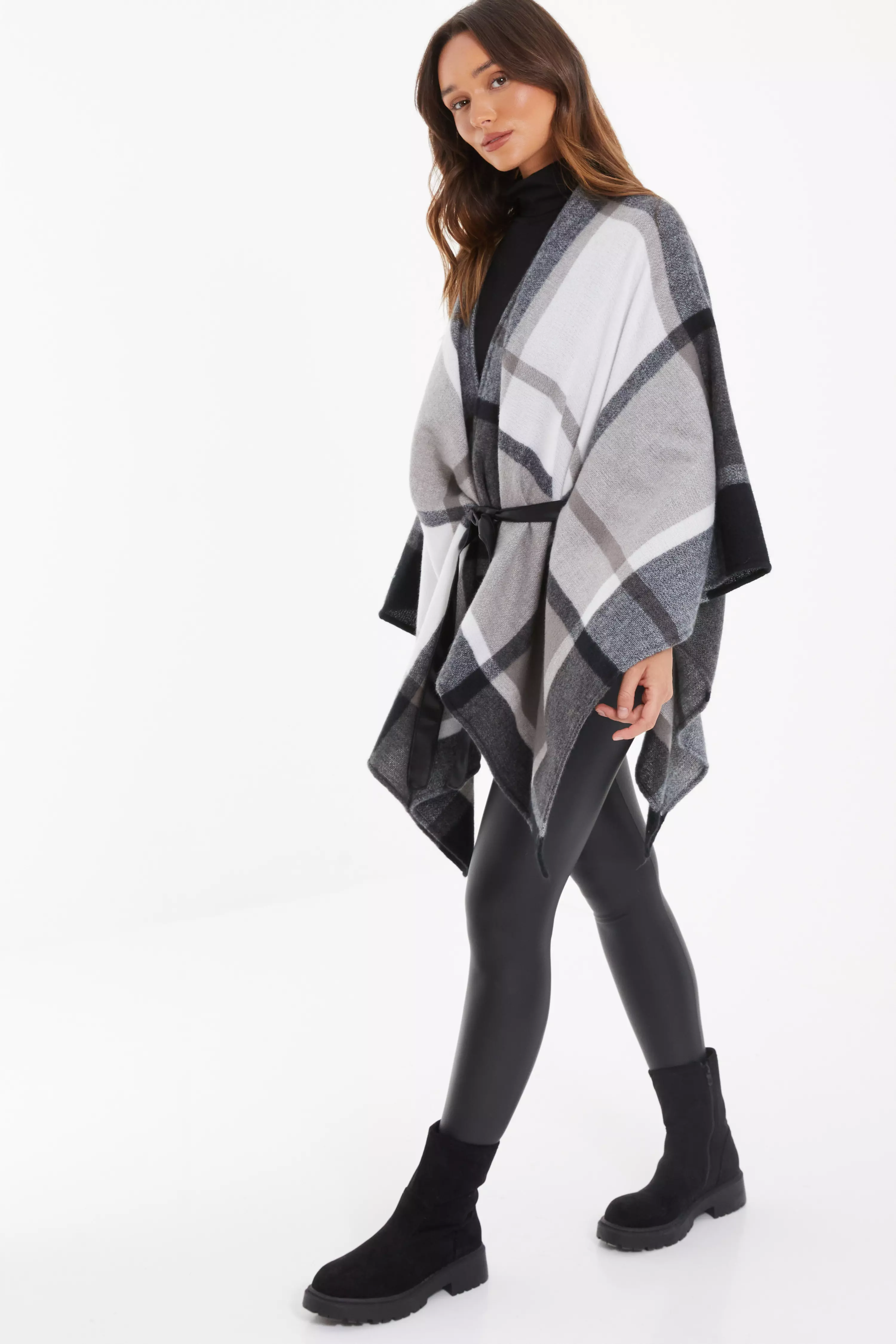 Grey Check Print Cape