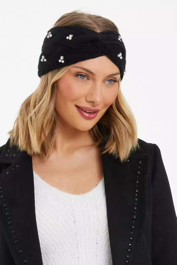 Black Embellished Knit Headband
