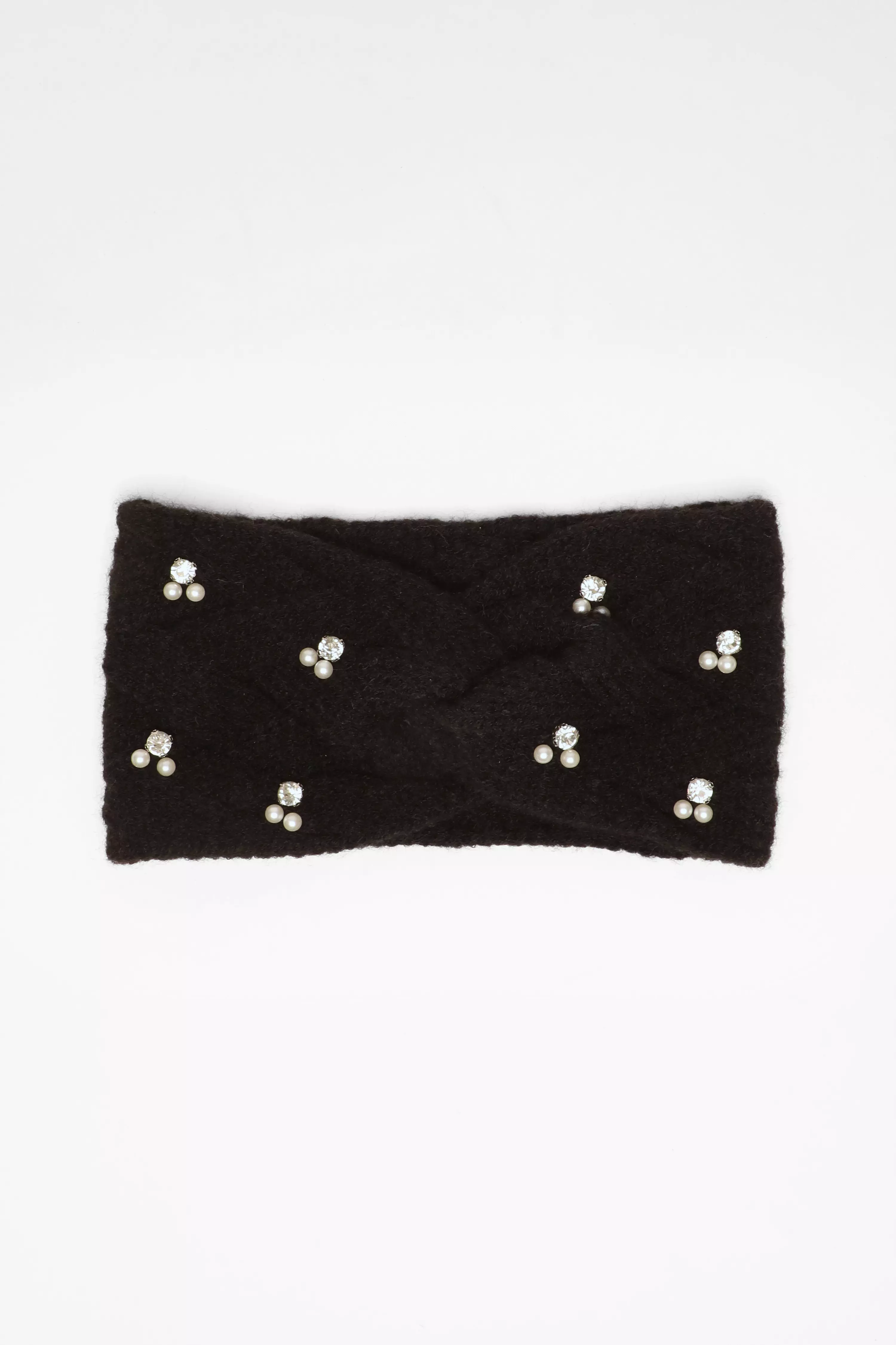 Black Embellished Knit Headband