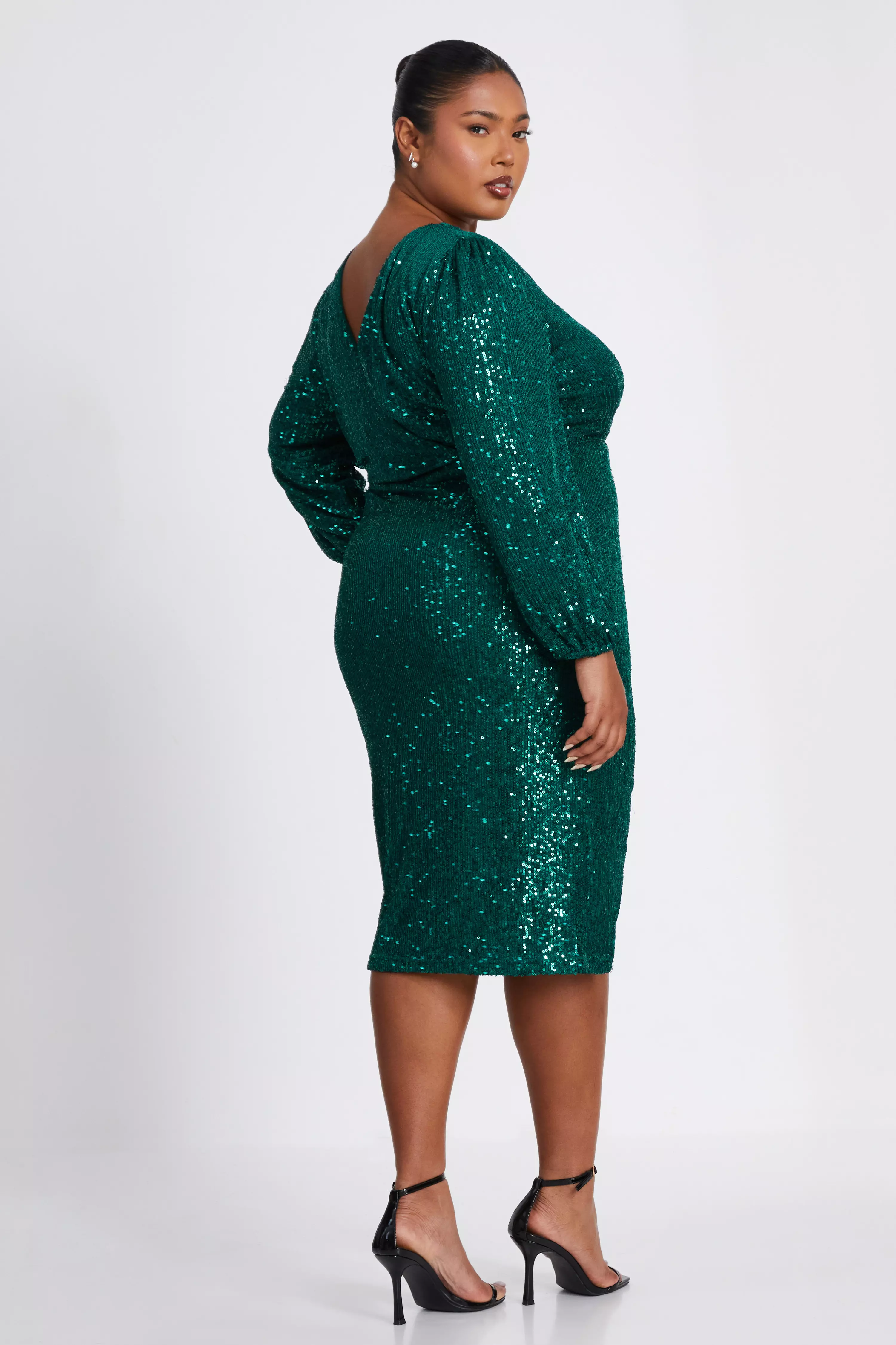 Curve Bottle Green Sequin Midi Dress