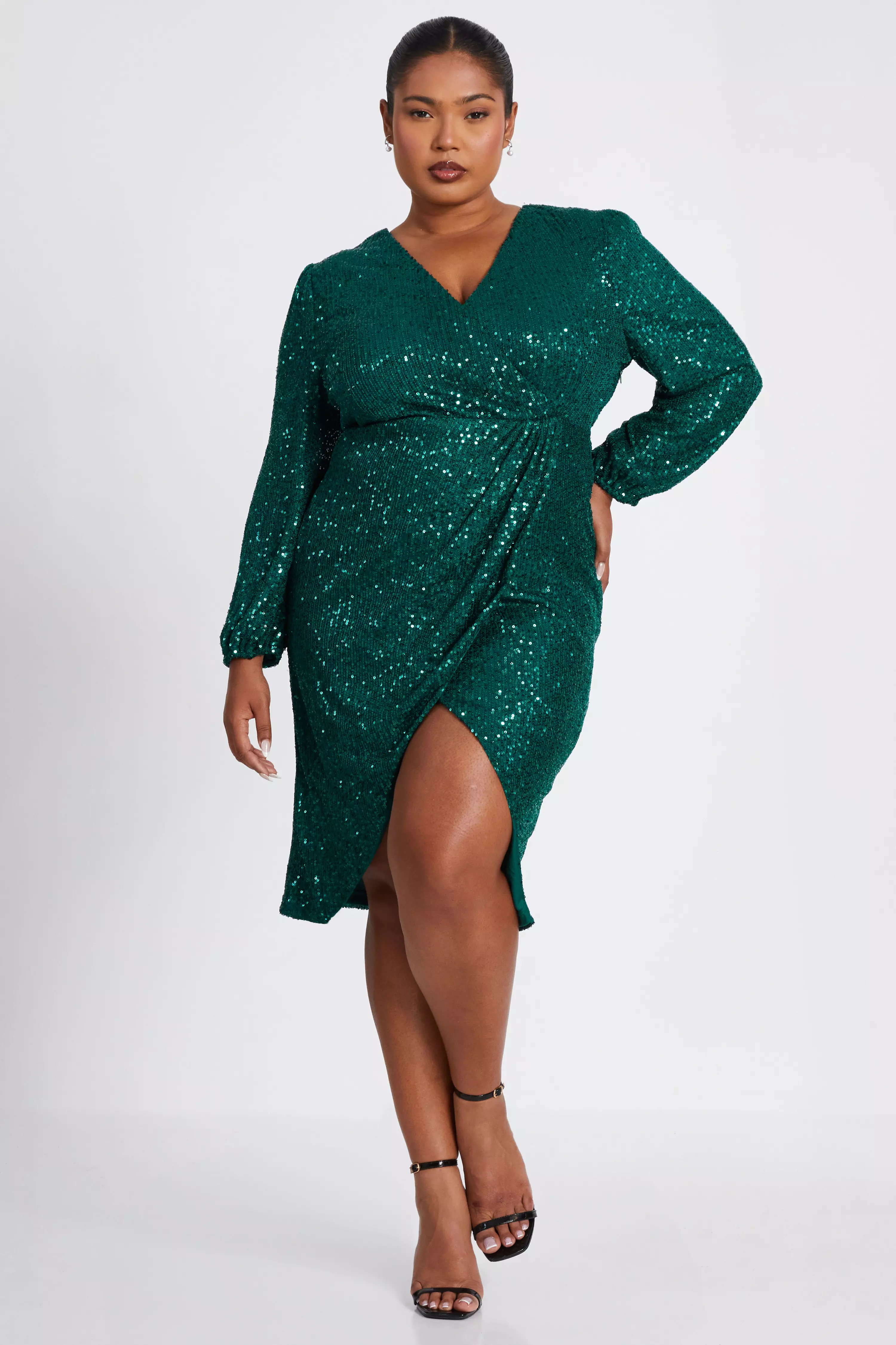 Curve Bottle Green Sequin Midi Dress