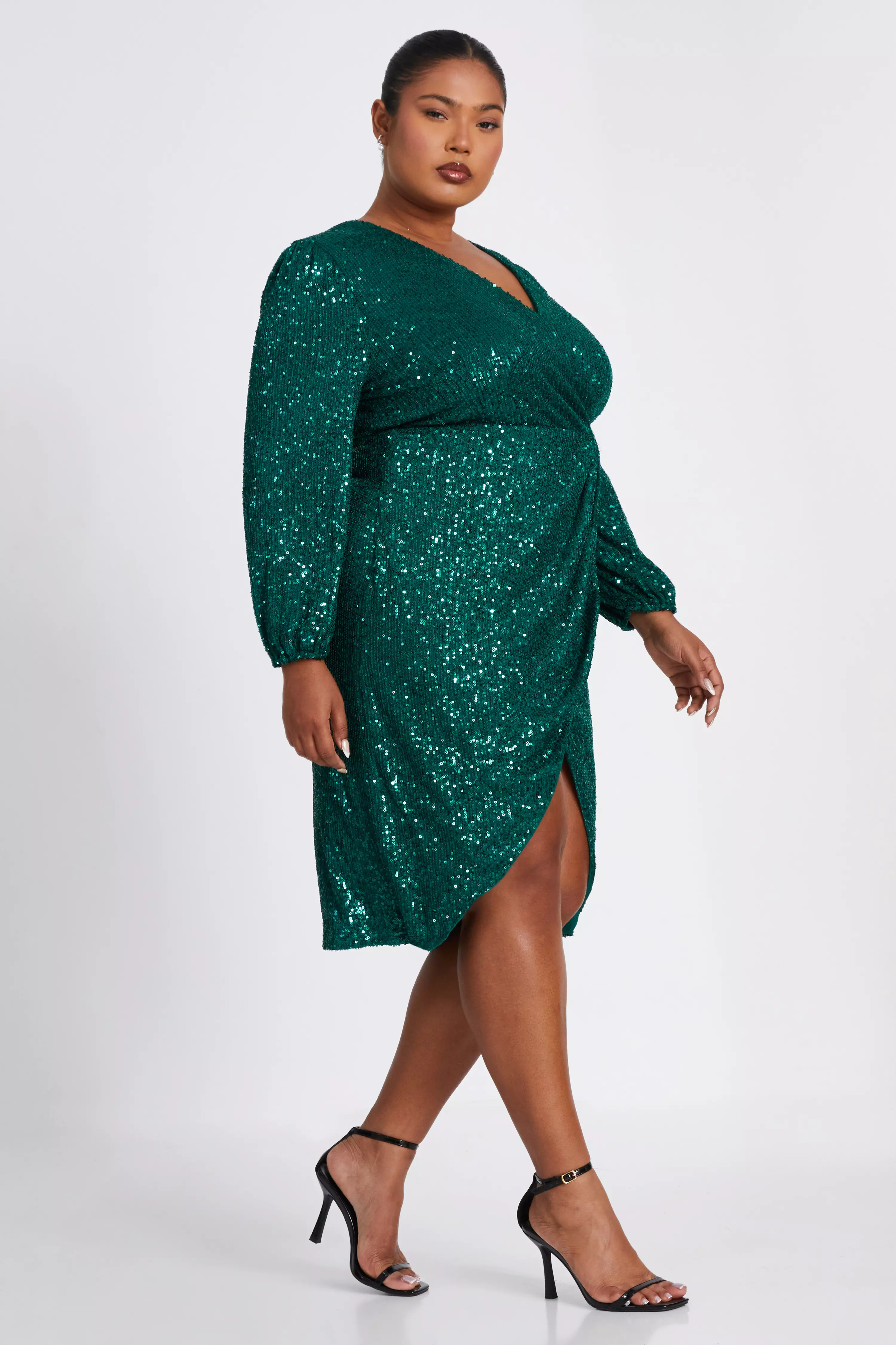 Curve Bottle Green Sequin Midi Dress