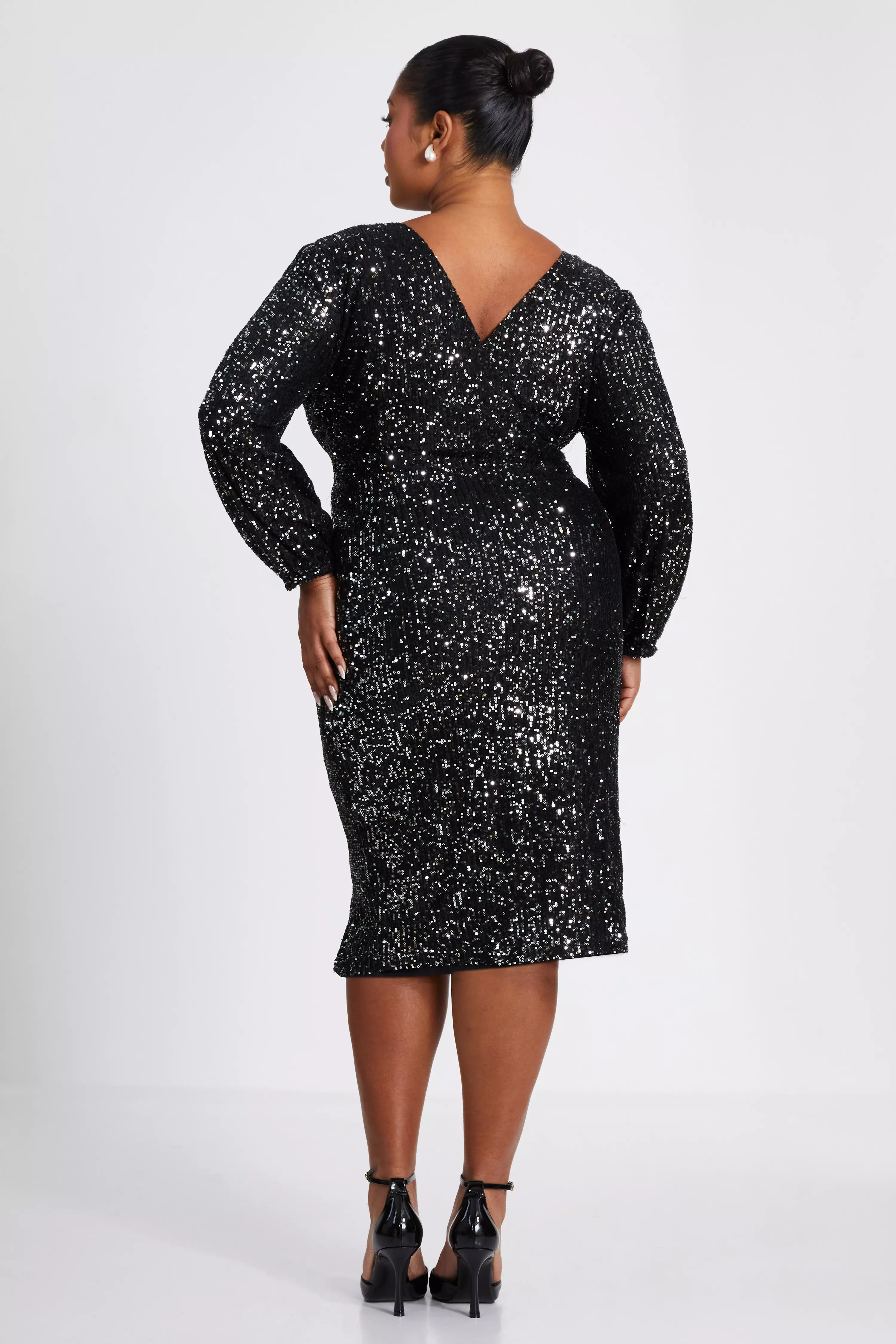 Curve Black Sequin Midi Dress