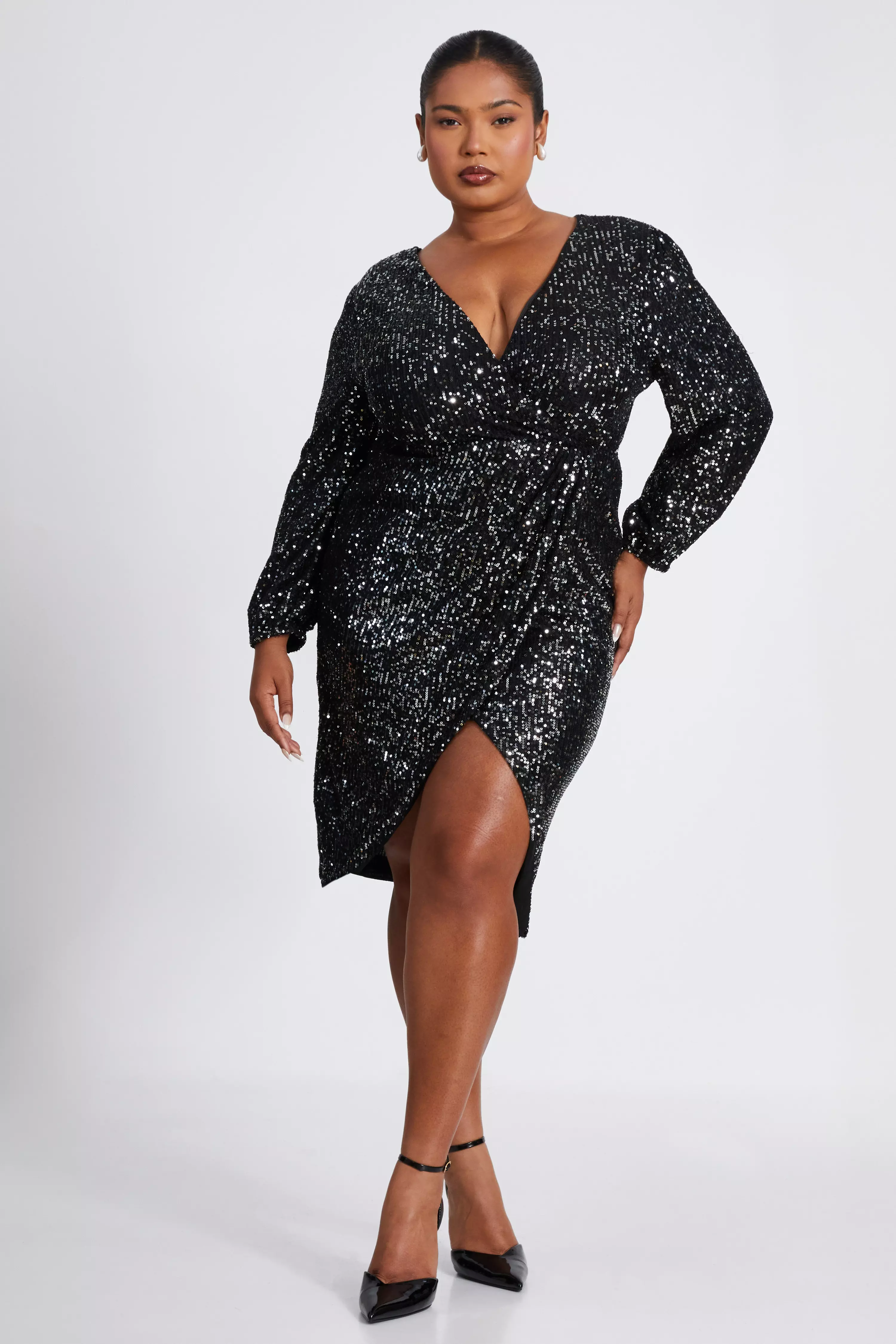 Curve Black Sequin Midi Dress