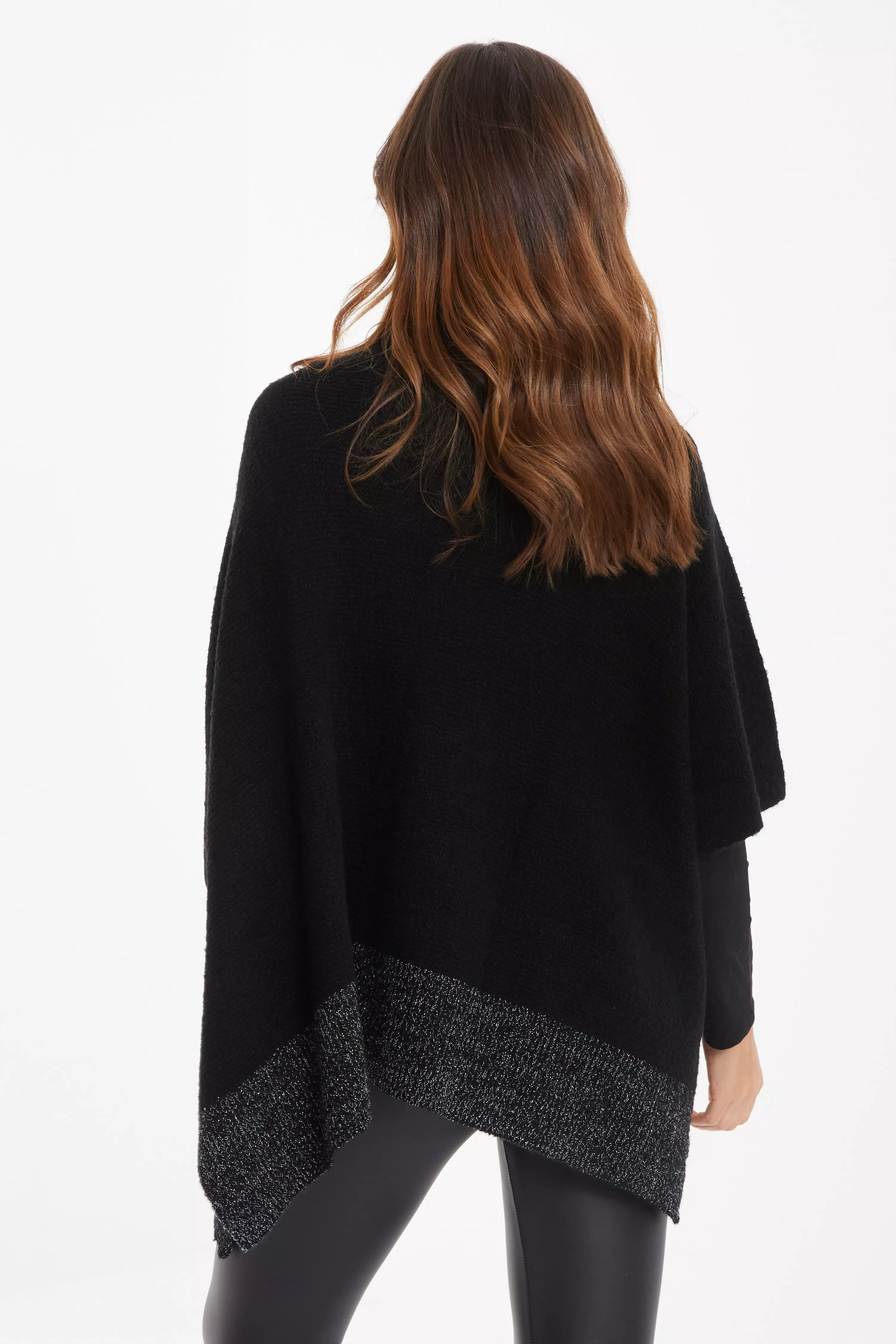 Black High Neck Knitted Poncho