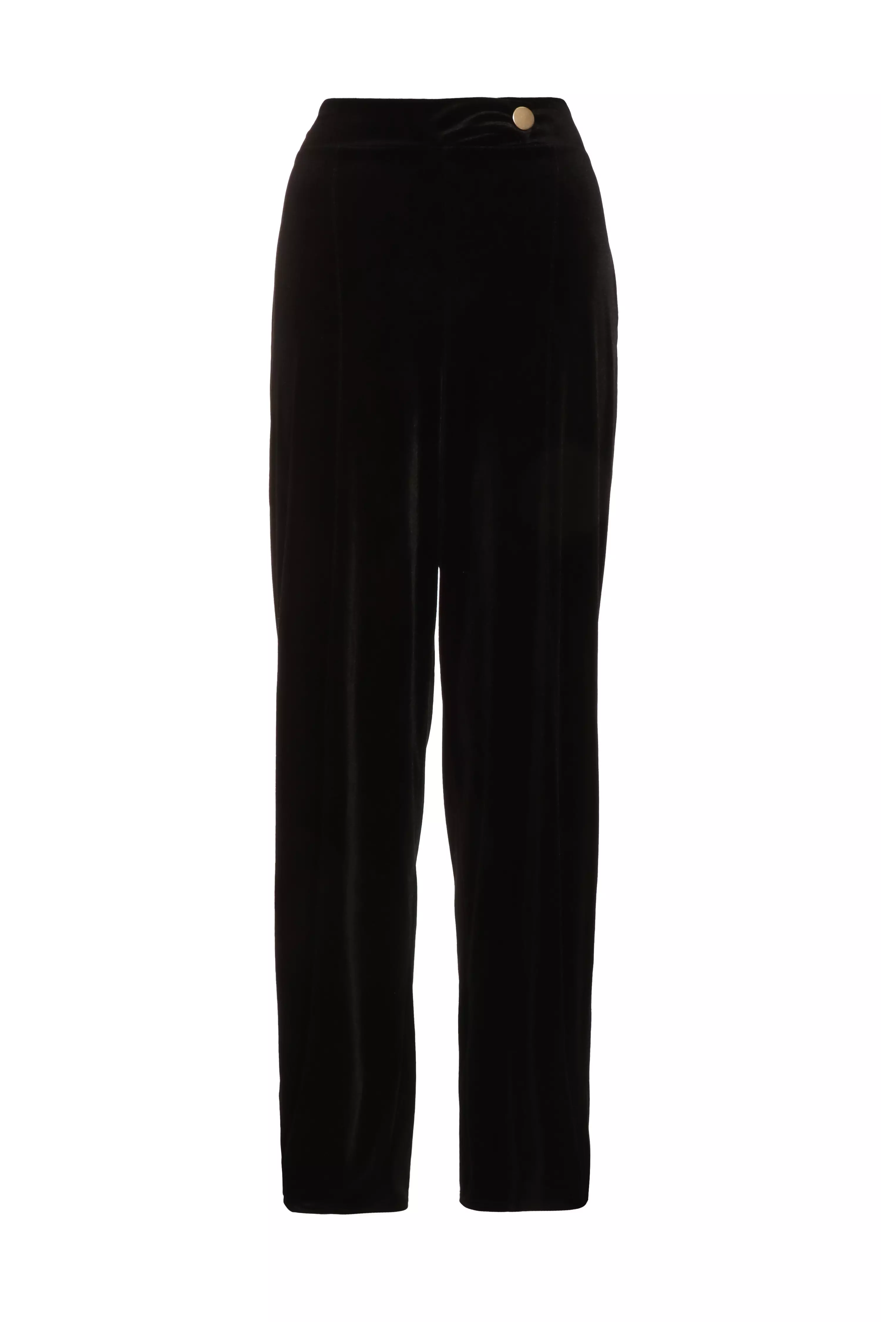 Black Velvet Button Front Palazzo Trousers