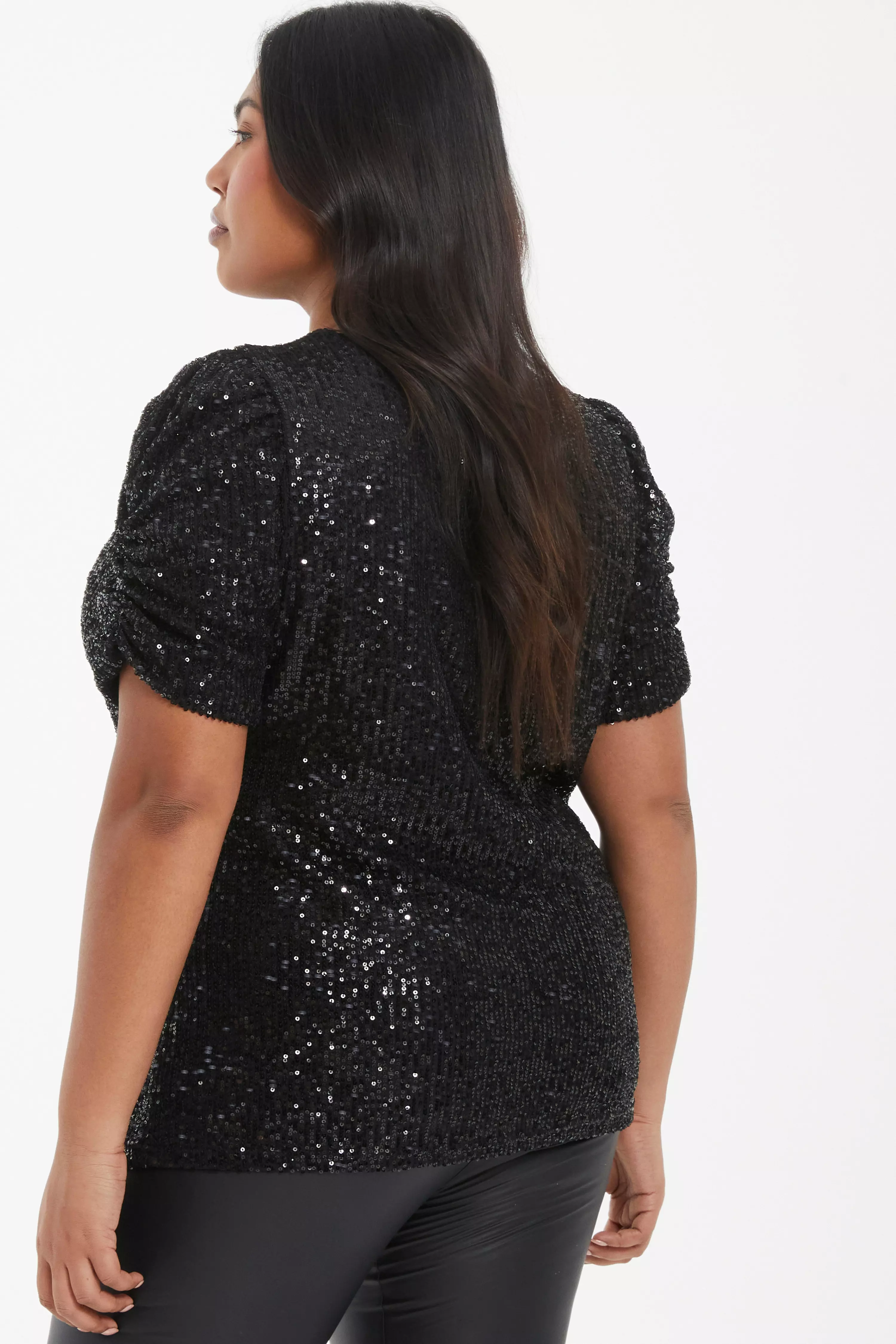 Curve Black Sequin Boxy Top