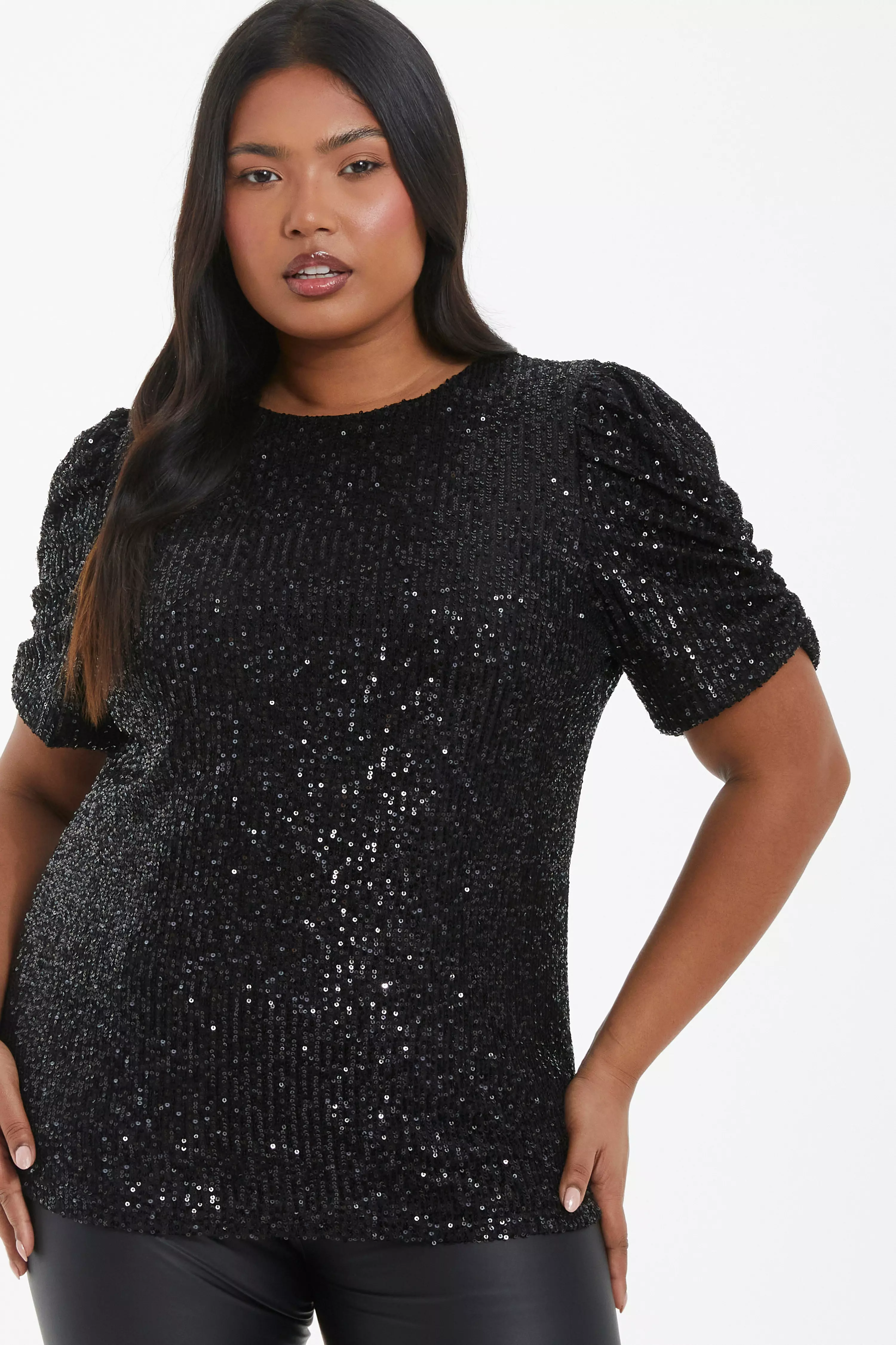 Curve Black Sequin Boxy Top