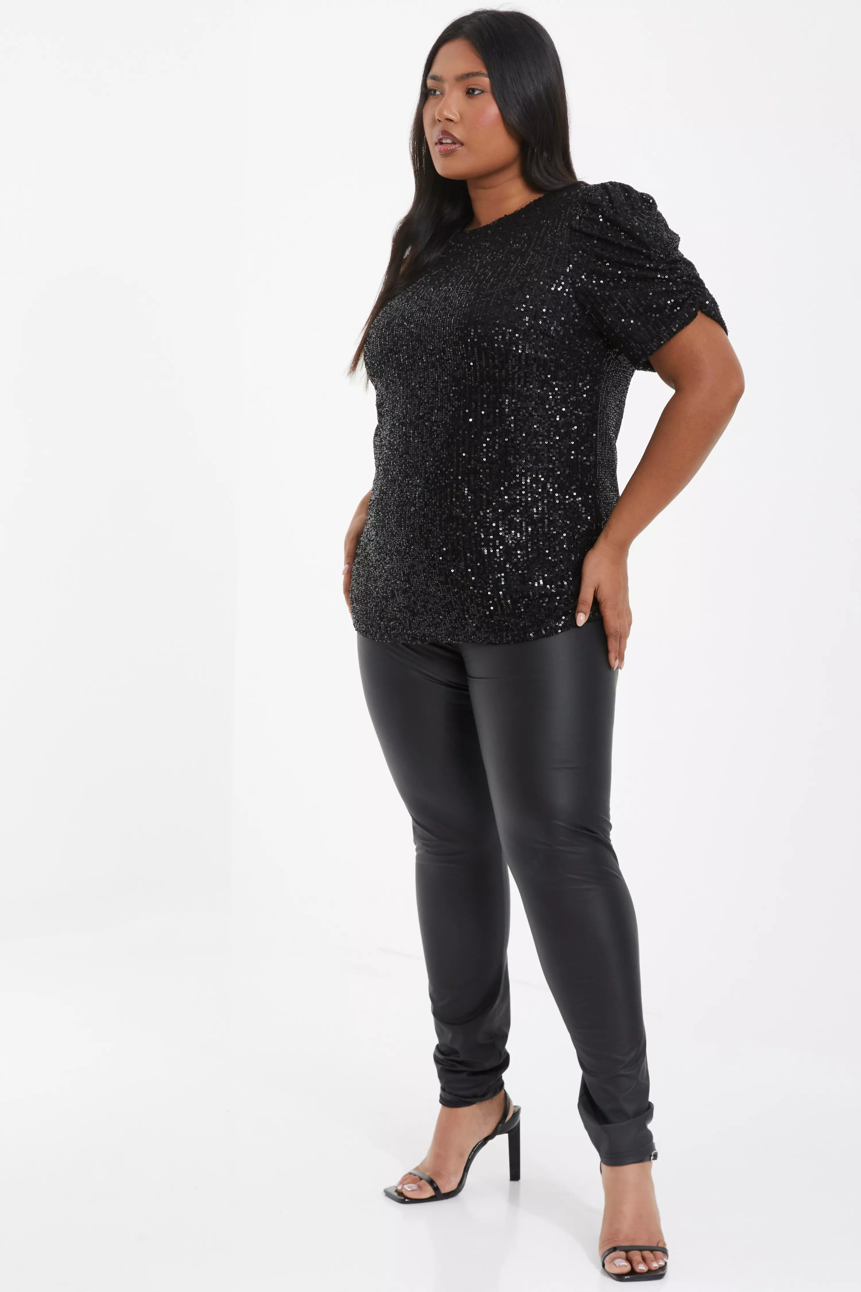 Curve Black Sequin Boxy Top